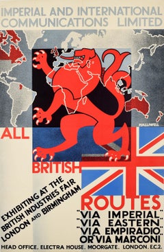 Affiche rétro originale de l'industrie britannique des communications impériales de Marconi