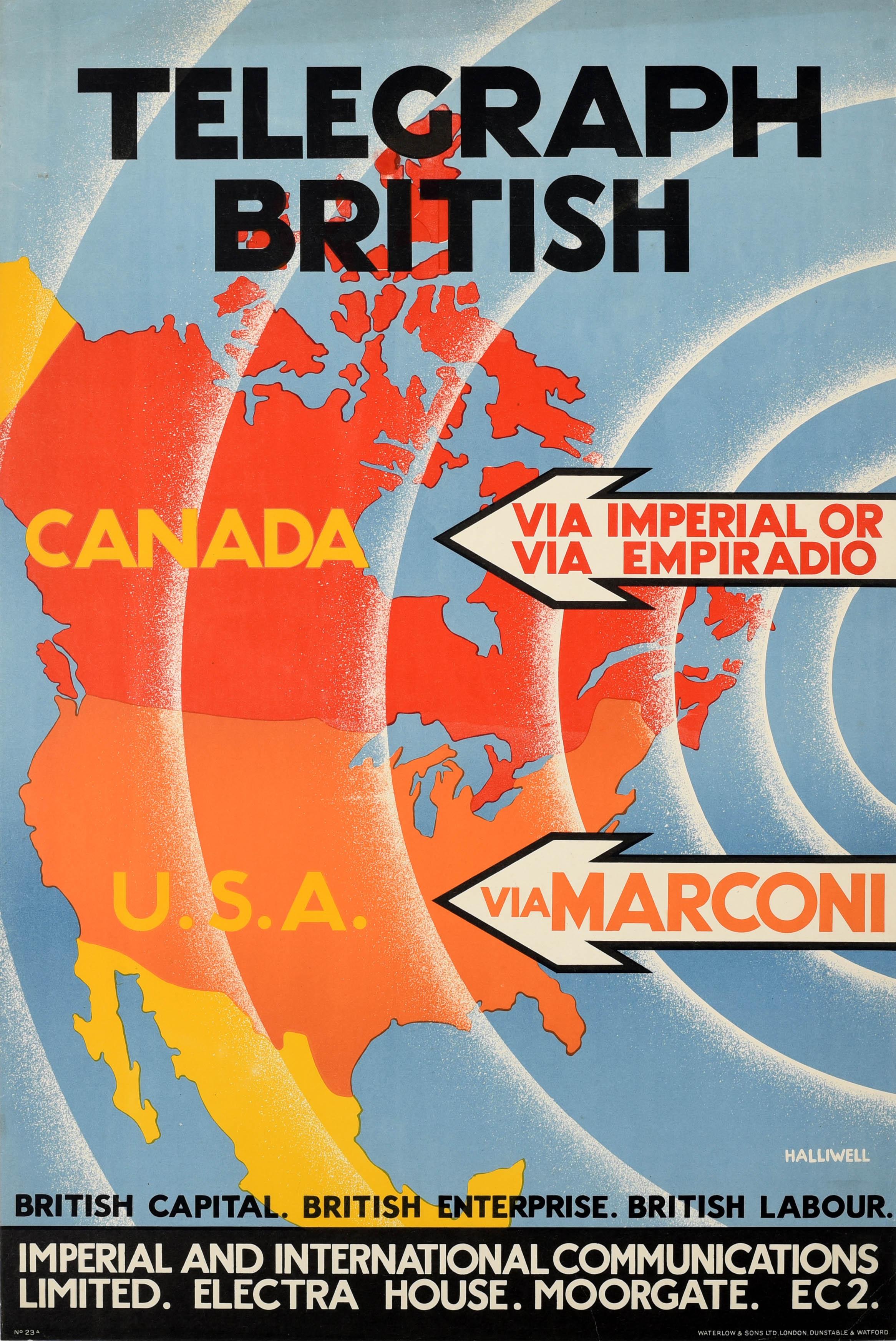 A.E. Halliwell Print – Telegraph British Marconi Radio Modernism, Vintage-Poster, Karte, Design
