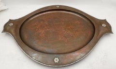 A. E. Jones Copper & Silver Pair of Vases and Tray in Arts & Crafts Style