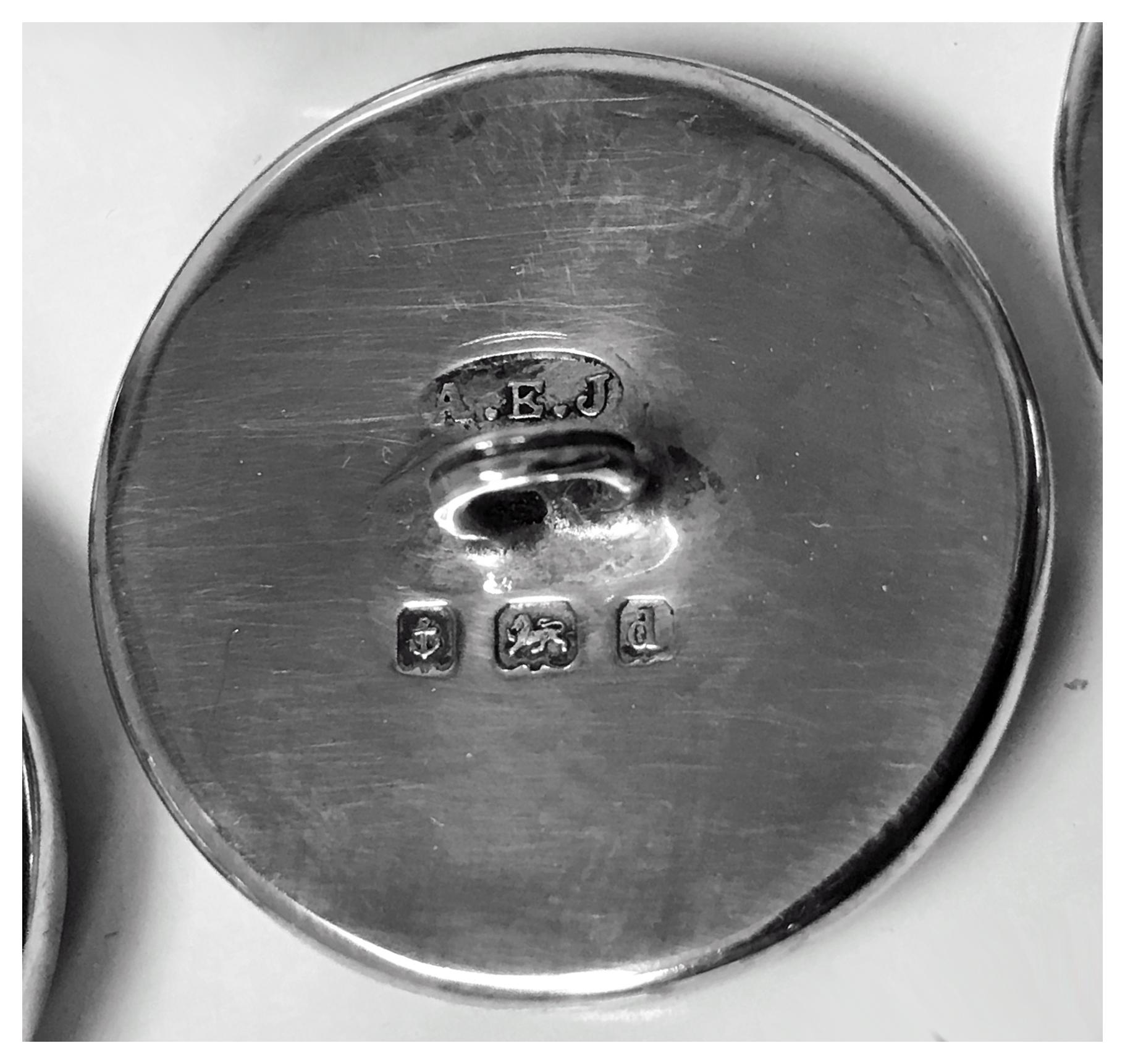 Women's or Men's A E Jones Set Silver Ruskin Buttons, Birmingham, 1903