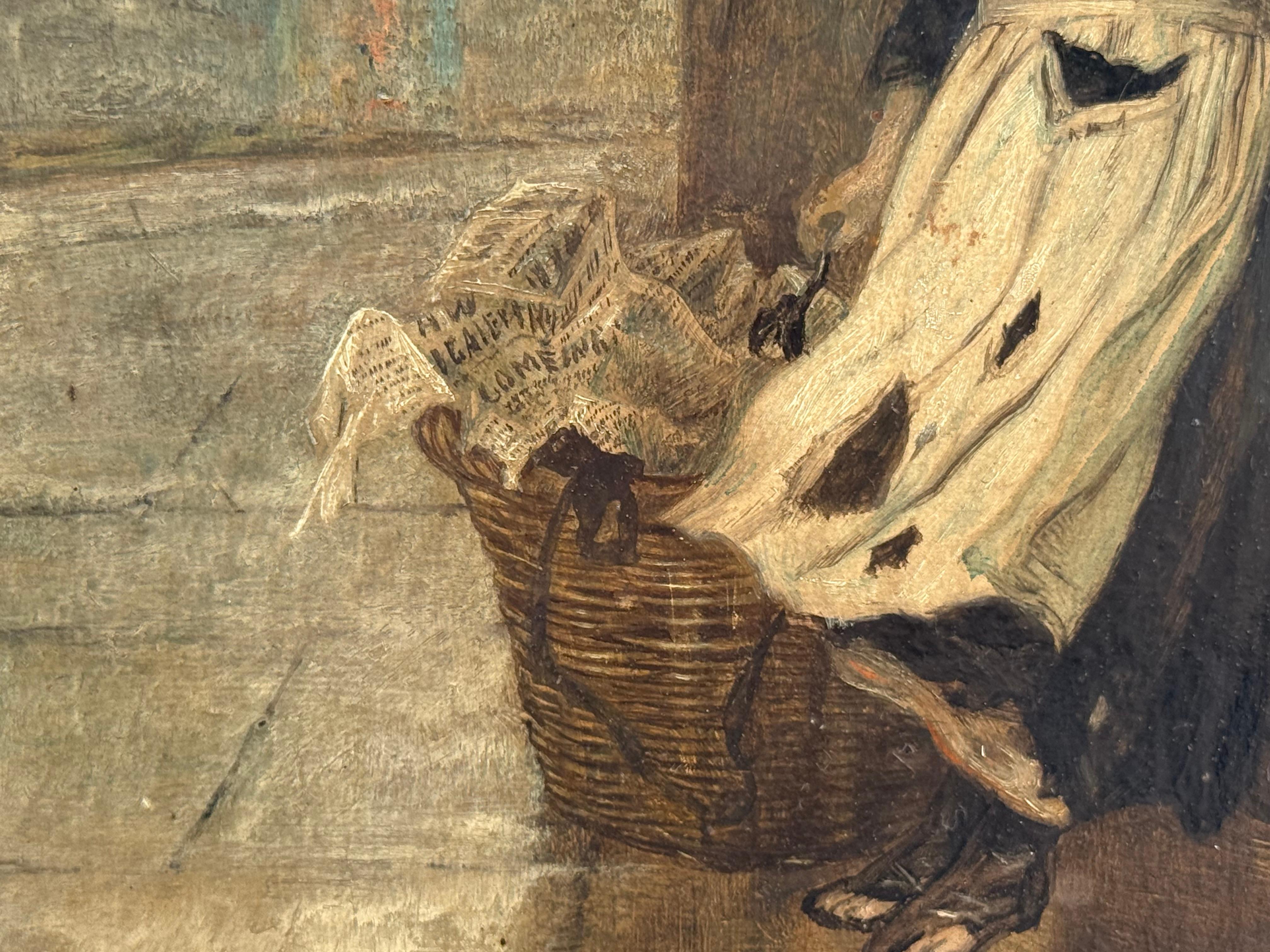 Die kleine Blumenverkäuferin, britisches Les Miserables-Bild, viktorianisches Ölgemälde im Angebot 10