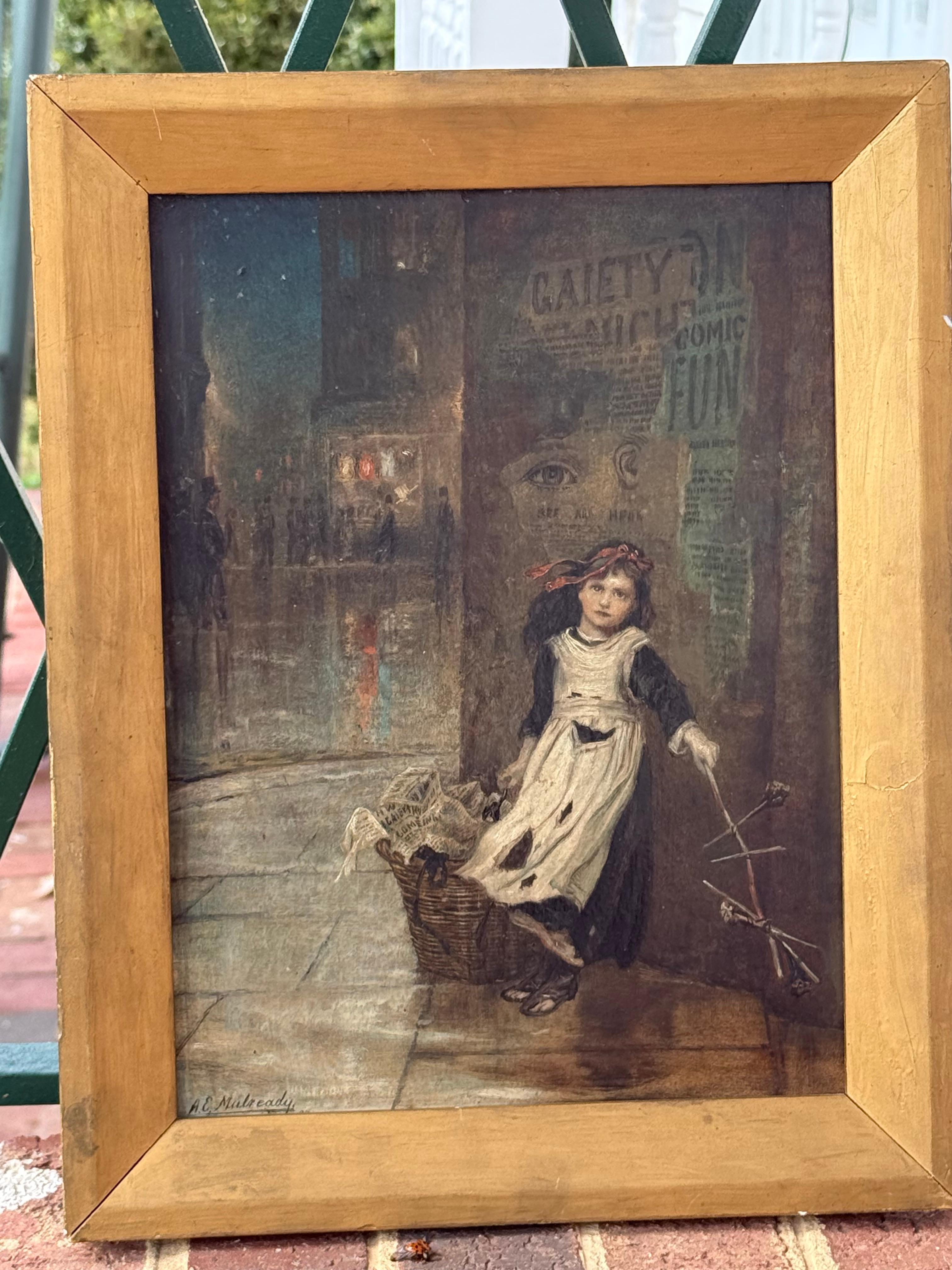 Die kleine Blumenverkäuferin, britisches Les Miserables-Bild, viktorianisches Ölgemälde im Angebot 14