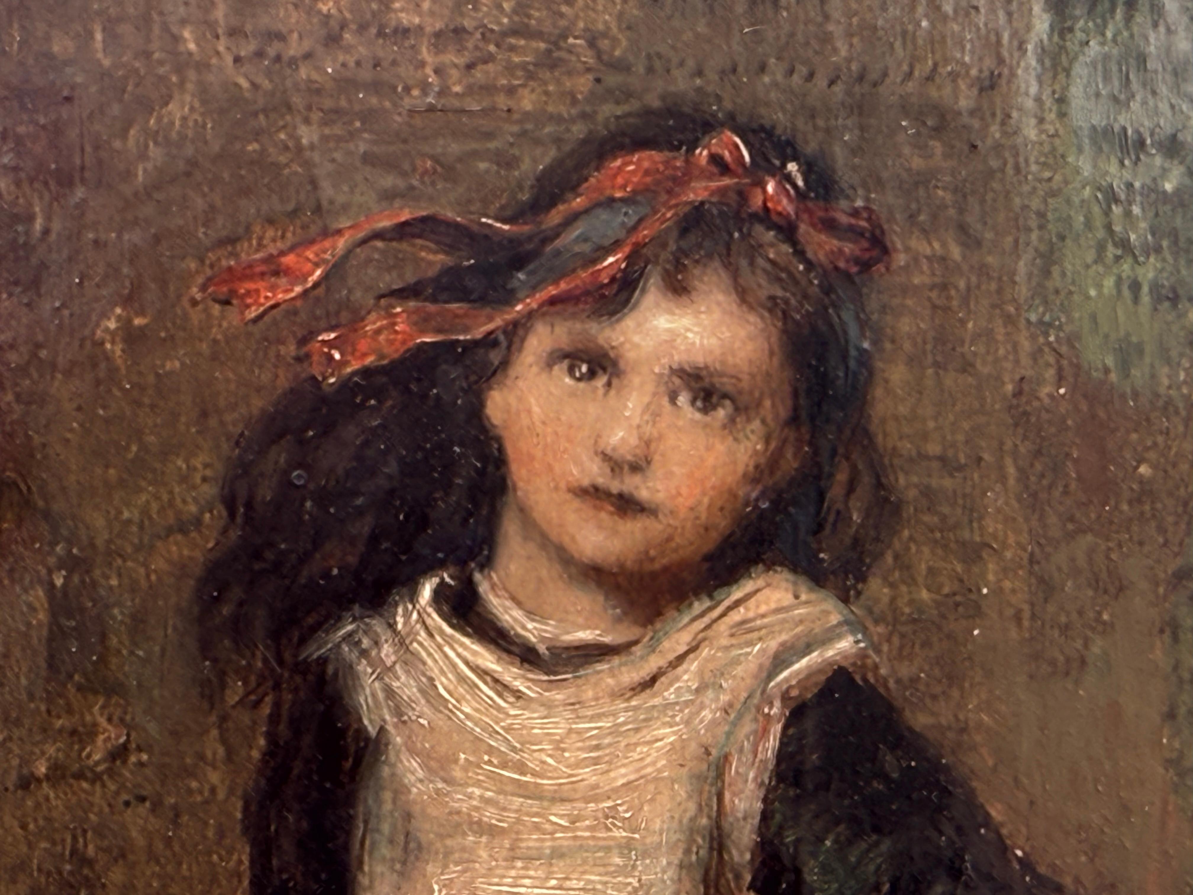 Die kleine Blumenverkäuferin, britisches Les Miserables-Bild, viktorianisches Ölgemälde im Angebot 3