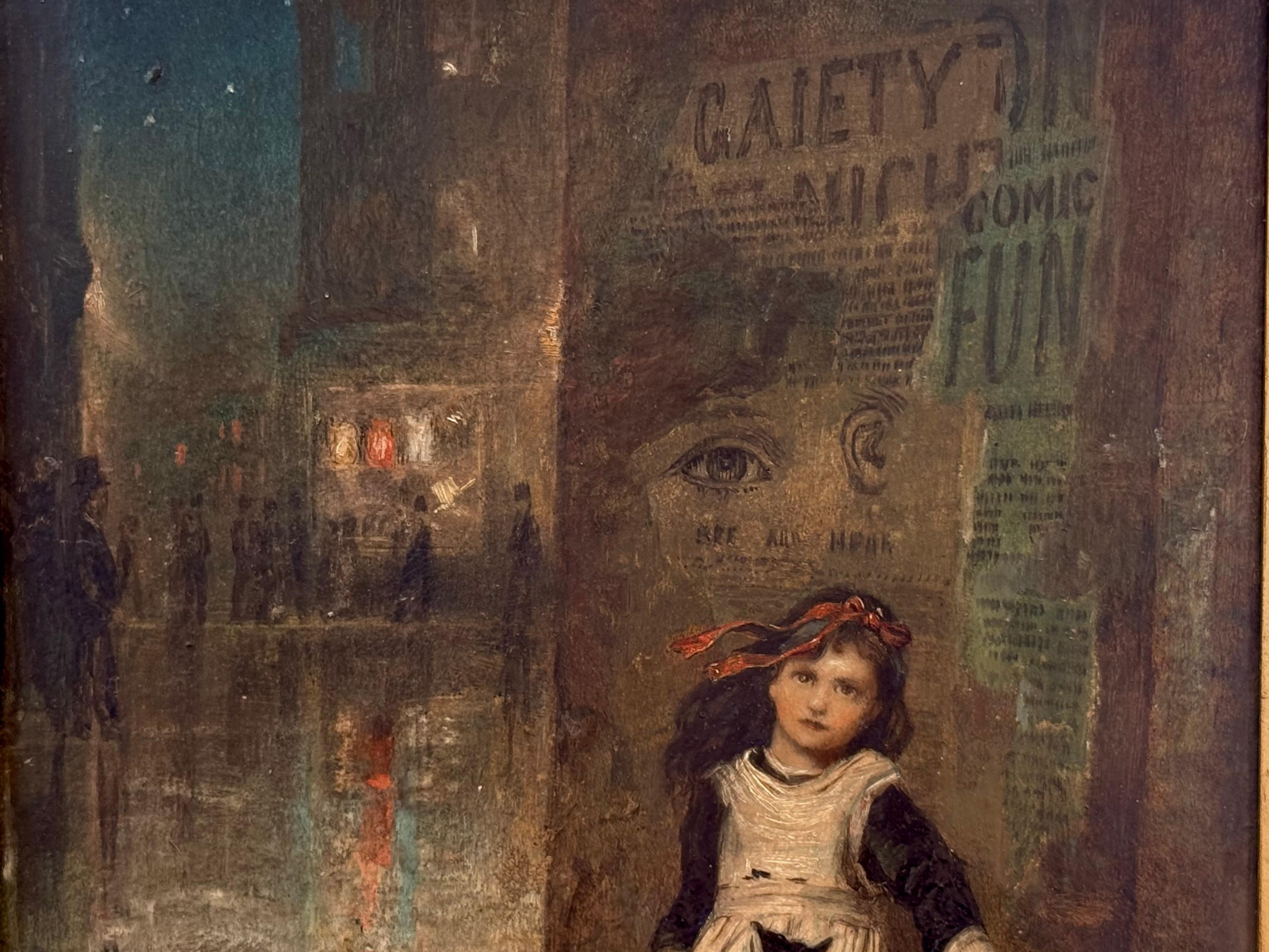 Die kleine Blumenverkäuferin, britisches Les Miserables-Bild, viktorianisches Ölgemälde im Angebot 5