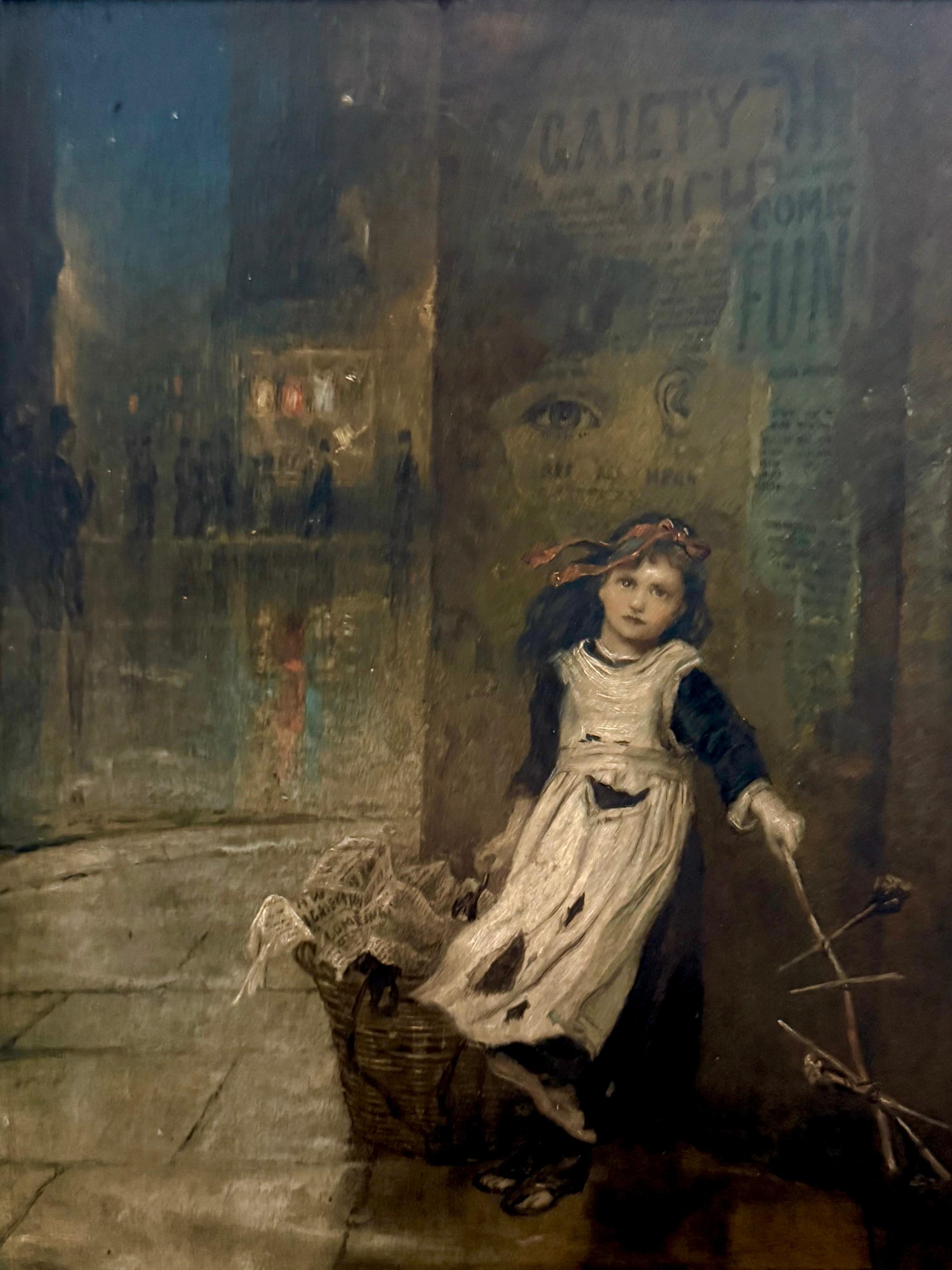 Die kleine Blumenverkäuferin, britisches Les Miserables-Bild, viktorianisches Ölgemälde (Viktorianisch), Painting, von A. E. Mulready
