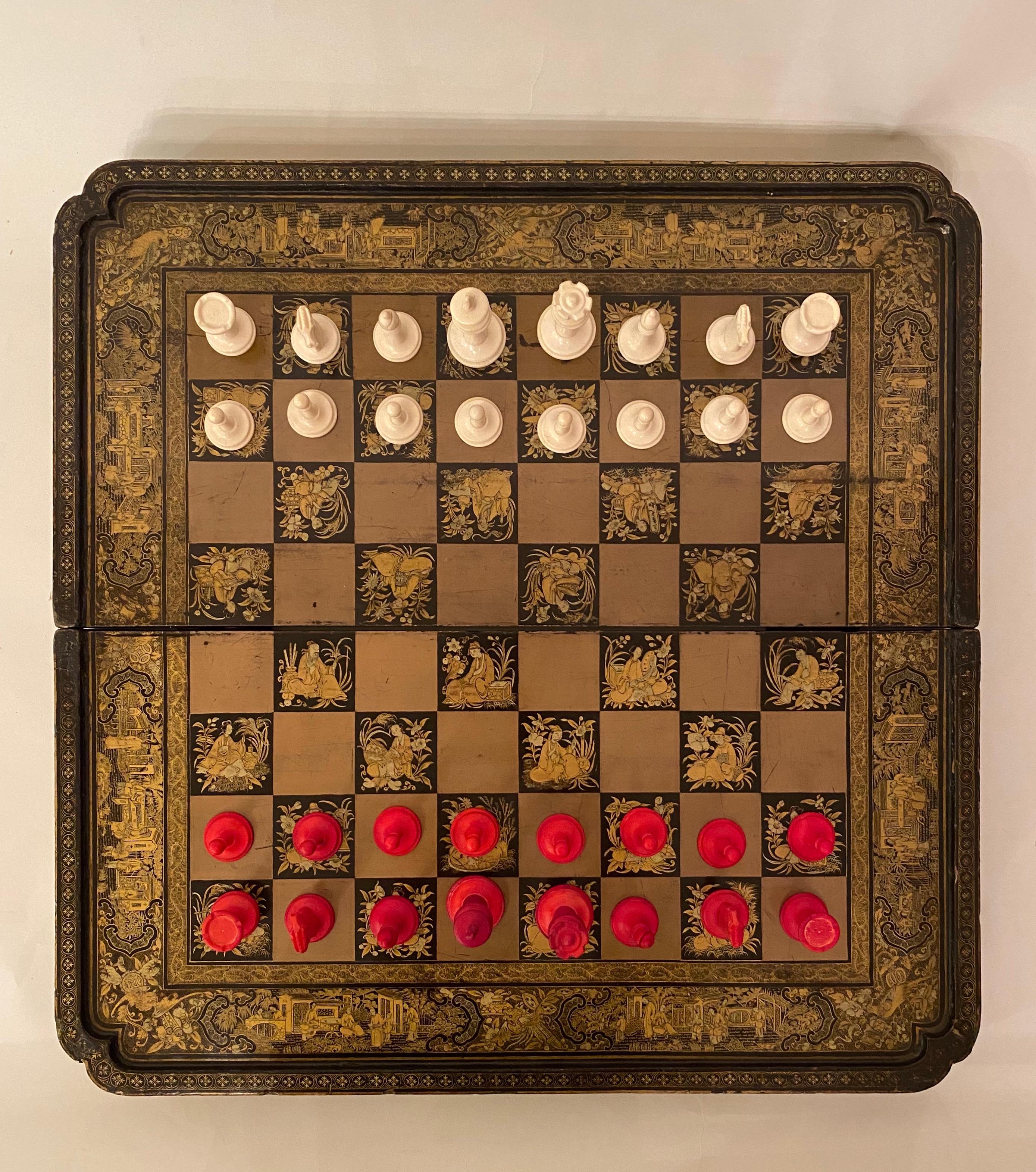 Early 19th Century Chinese Export Lacquer Chess and Backgammon Board For Sale 5