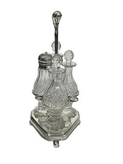 Early 19th Century Dutch Silver and Diamond Cut Crystal Cruet Set, 1816