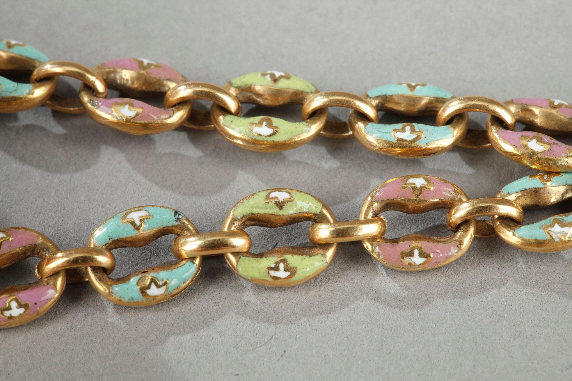 Early 19th Century Gold and Enamel Vinaigrette, Chain, and Ring, circa 1820 For Sale 11