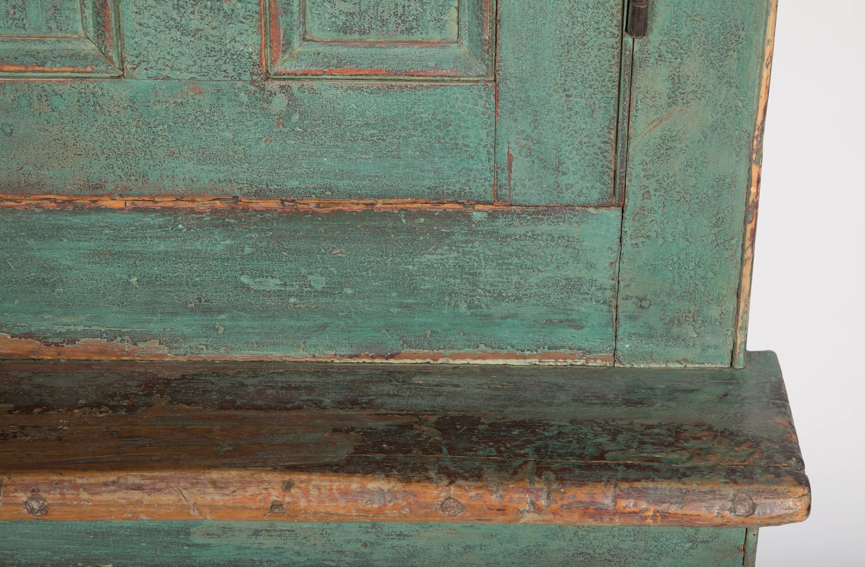 Mid-19th Century Early American Stepback Cupboard in Blue Paint with Excellent Patina
