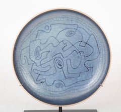 Early Blue Stoneware Charger by Edwin & Mary Scheier