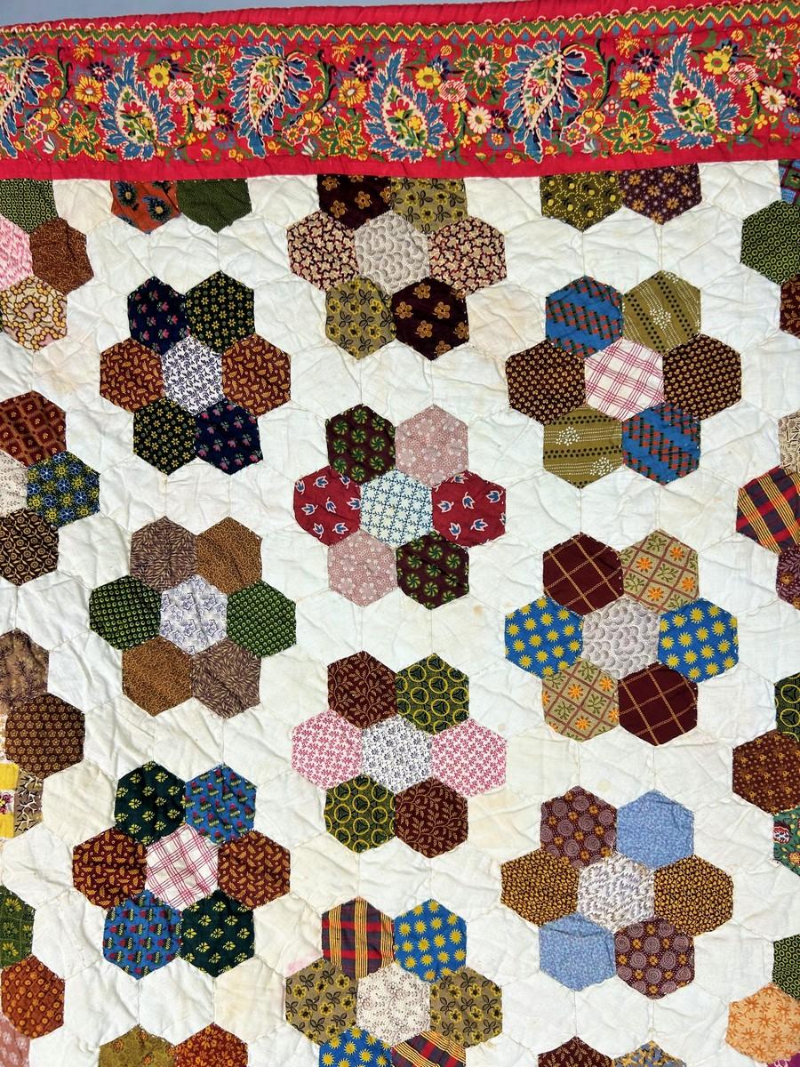 Una trapunta in cotone stampato Patchwork - Francia Provenza Circa 1840-1850 in vendita 5