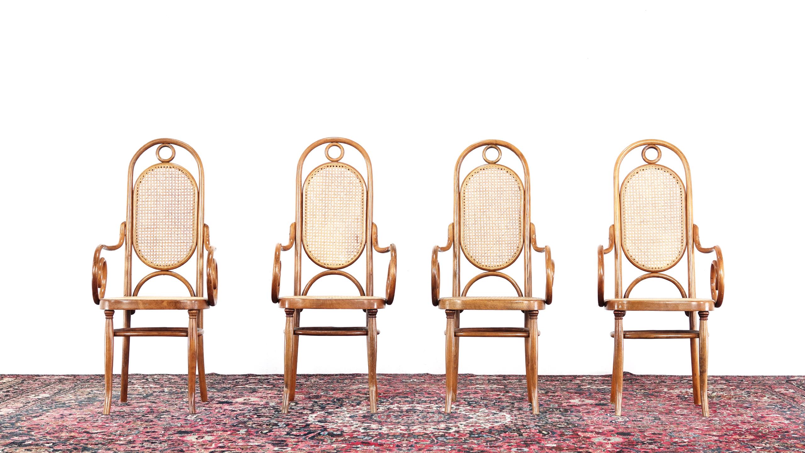 Early Set of Four Michael Thonet No. 17 Bentwood and Cane High Back Armchair 3