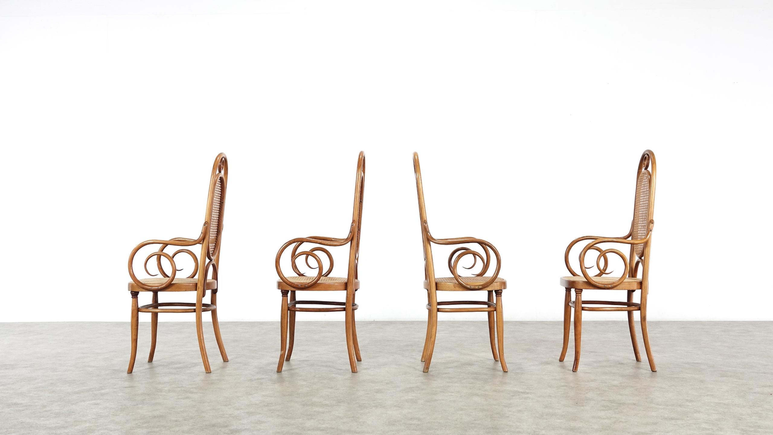 Early Set of Four Michael Thonet No. 17 Bentwood and Cane High Back Armchair 6