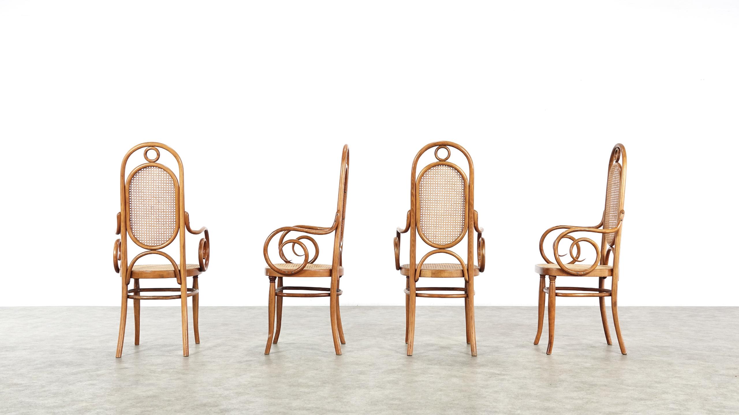 Early Set of Four Michael Thonet No. 17 Bentwood and Cane High Back Armchair 7