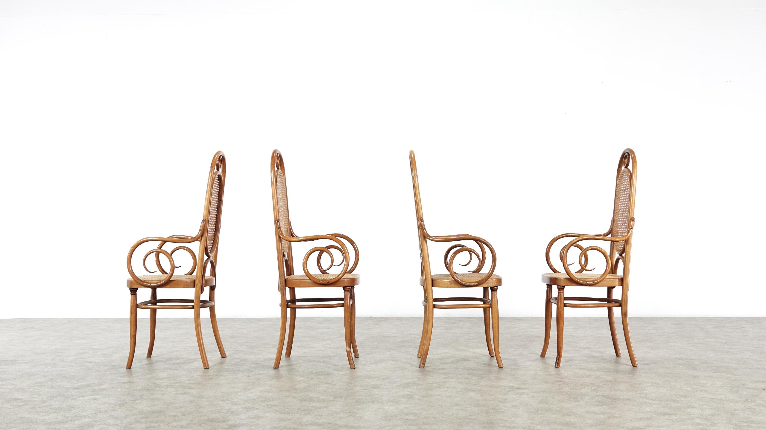 Early Set of Four Michael Thonet No. 17 Bentwood and Cane High Back Armchair 10