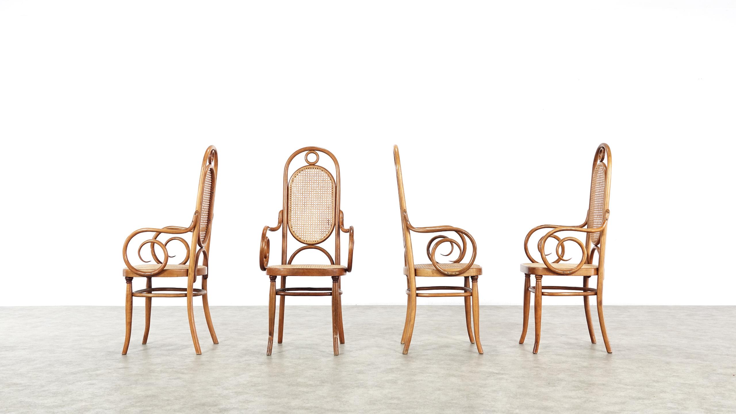 Early Set of Four Michael Thonet No. 17 Bentwood and Cane High Back Armchair 12