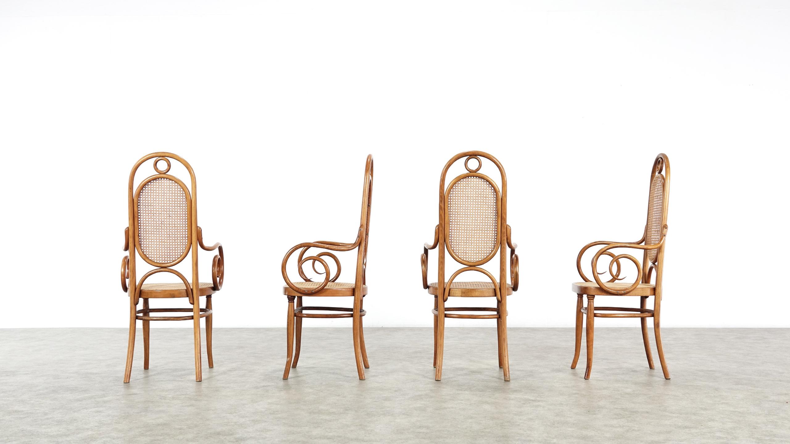 Early Set of Four Michael Thonet No. 17 Bentwood and Cane High Back Armchair 1
