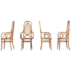 Early Set of Four Michael Thonet No. 17 Bentwood and Cane High Back Armchair
