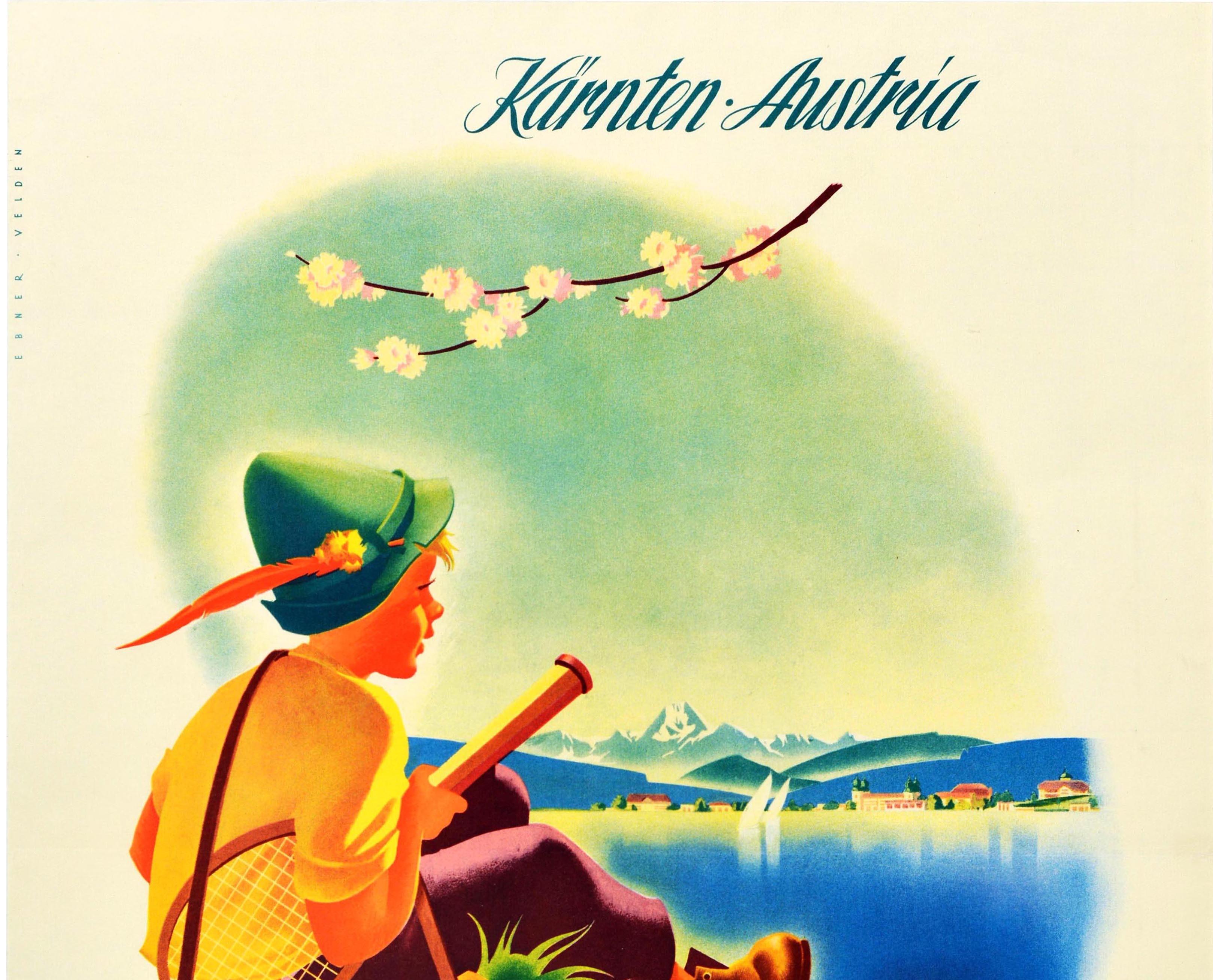 Original Vintage Poster Velden Worther See Lake Sailing Golf Tennis Mountains - Print by A Ebner