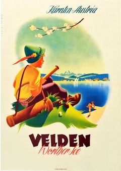 Original Vintage Poster Velden Worther See Lake Sailing Golf Tennis Mountains
