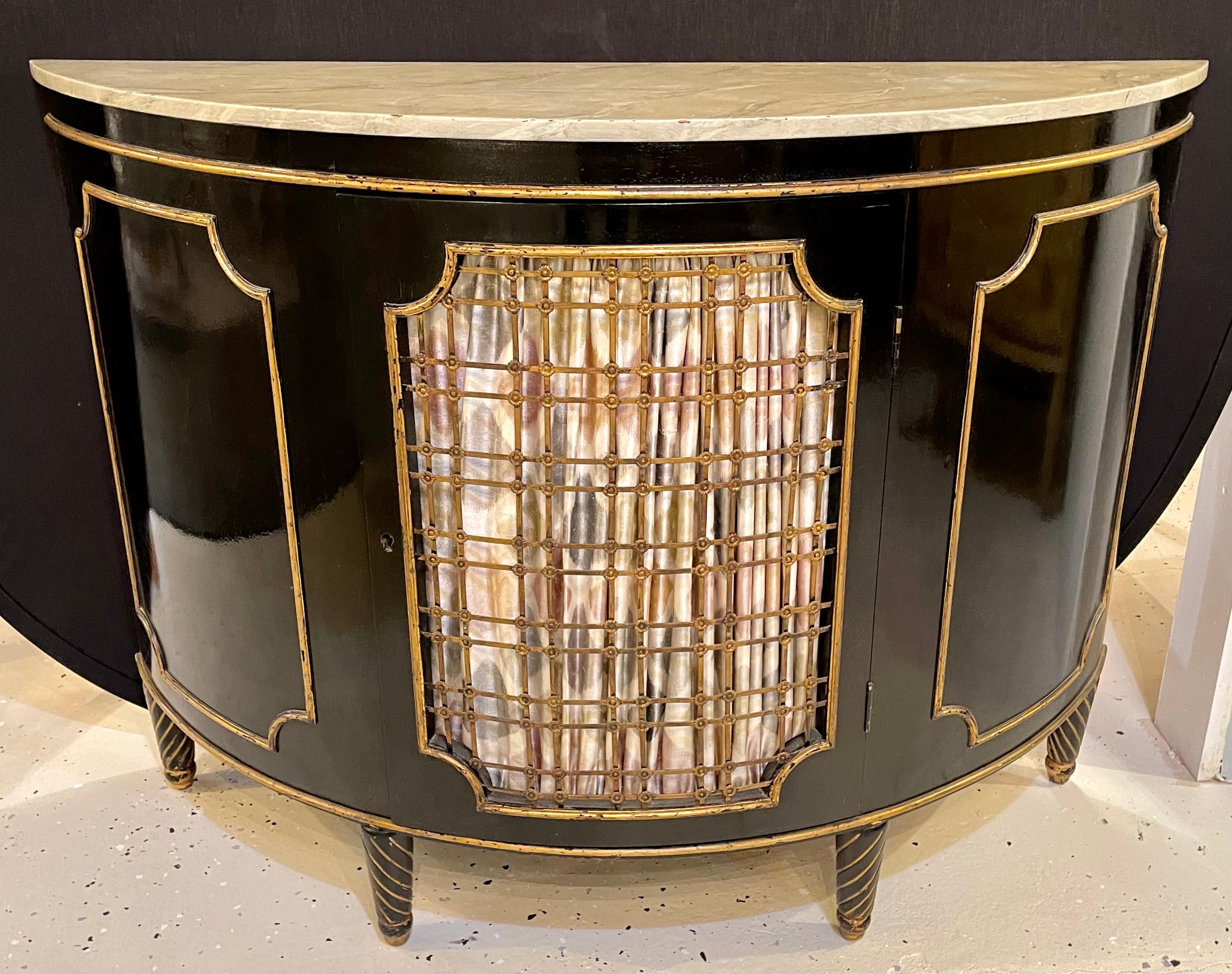Ebony Demilune Commode or Server Hollywood Regency In Good Condition In Stamford, CT