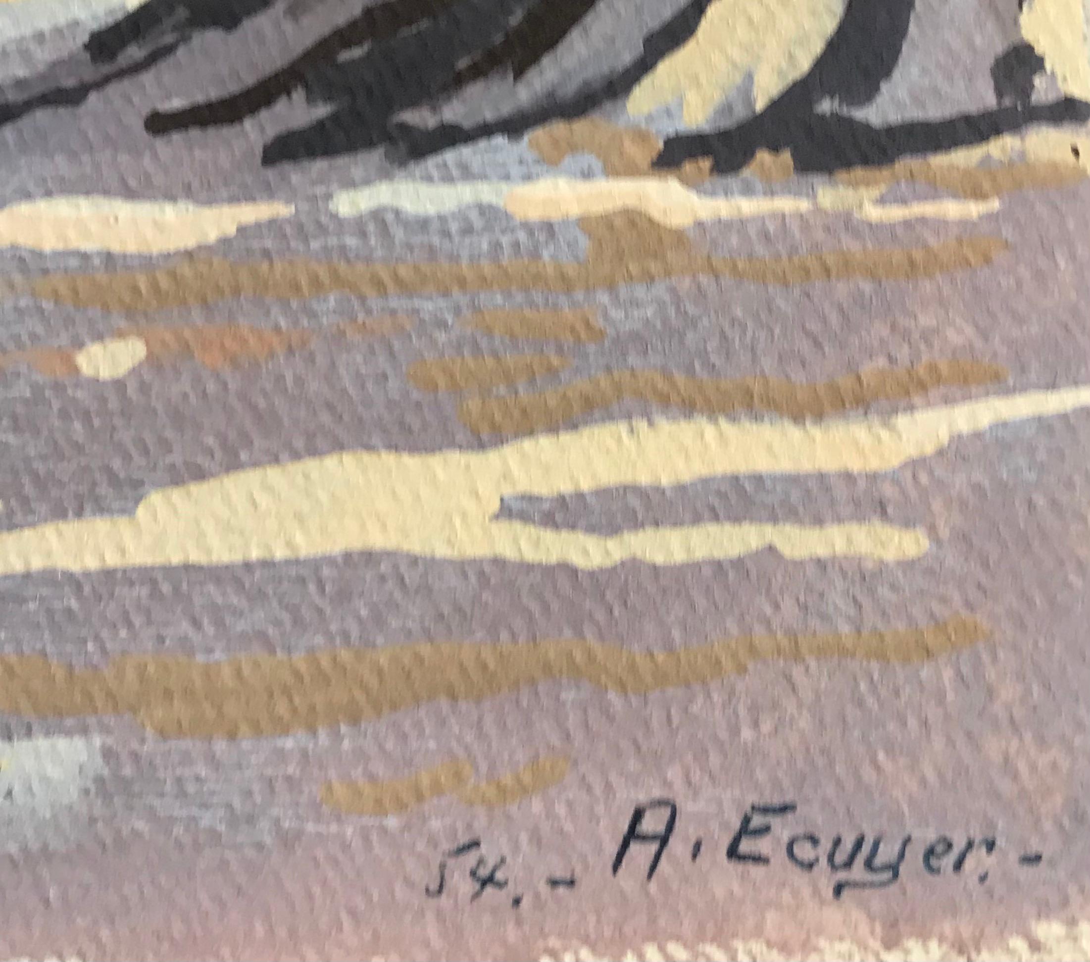 Countryside by A. Ecuyer - Gouache on paper 30x37 cm For Sale 4