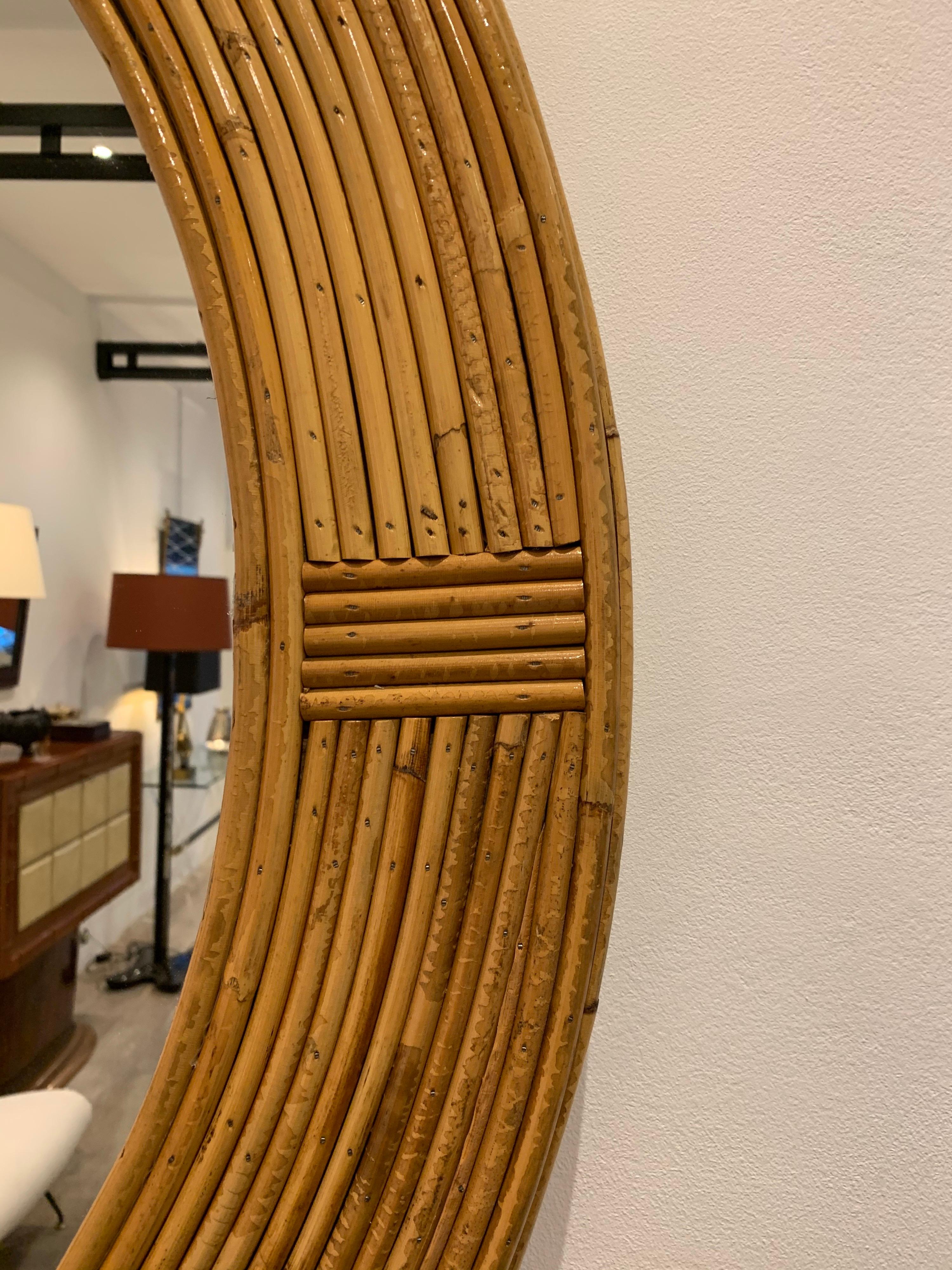 Elegant Vivai Del Sud Rattan Mirror, 1960s In Good Condition In Brussels, BE