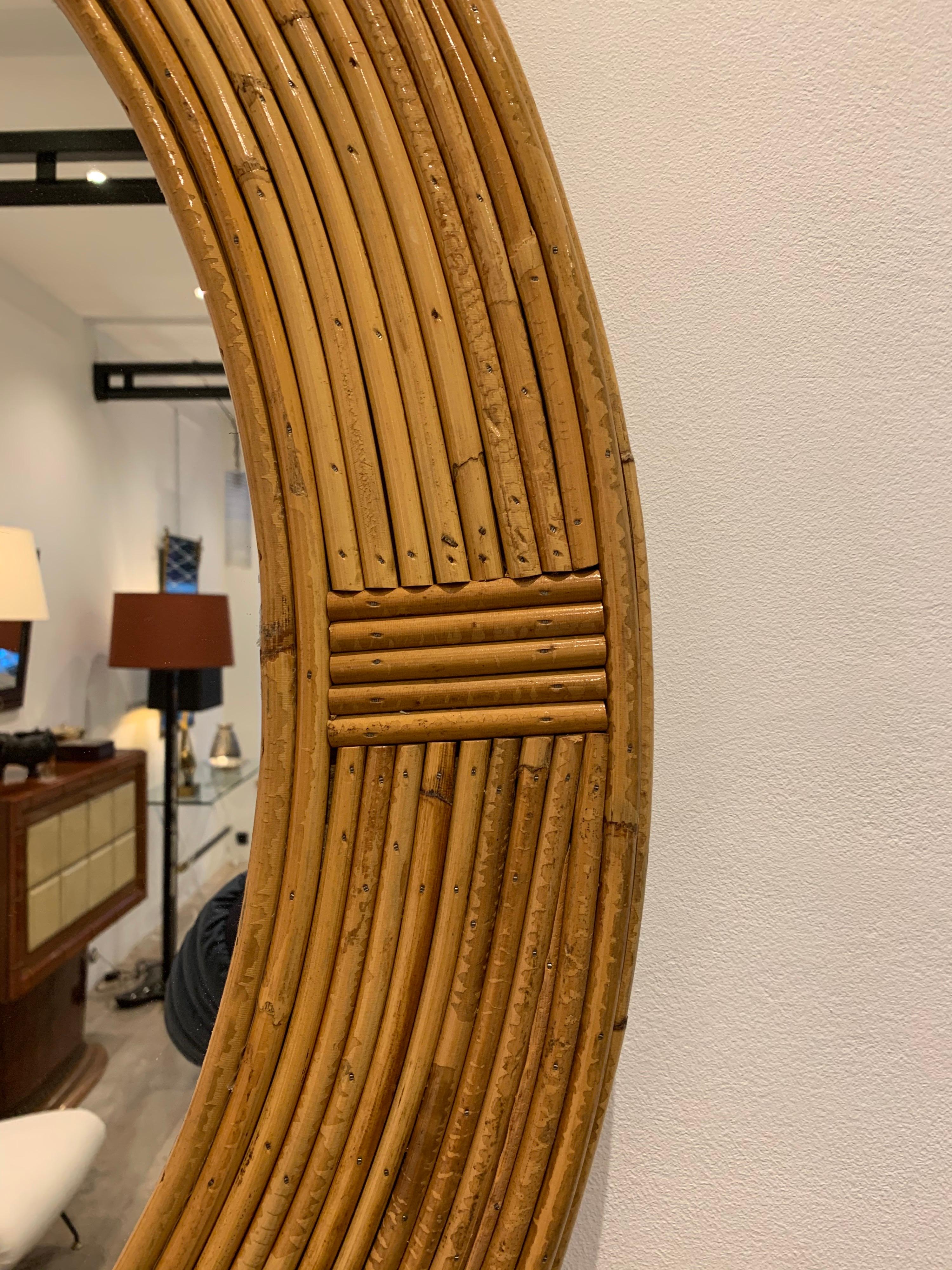 Mid-20th Century Elegant Vivai Del Sud Rattan Mirror, 1960s