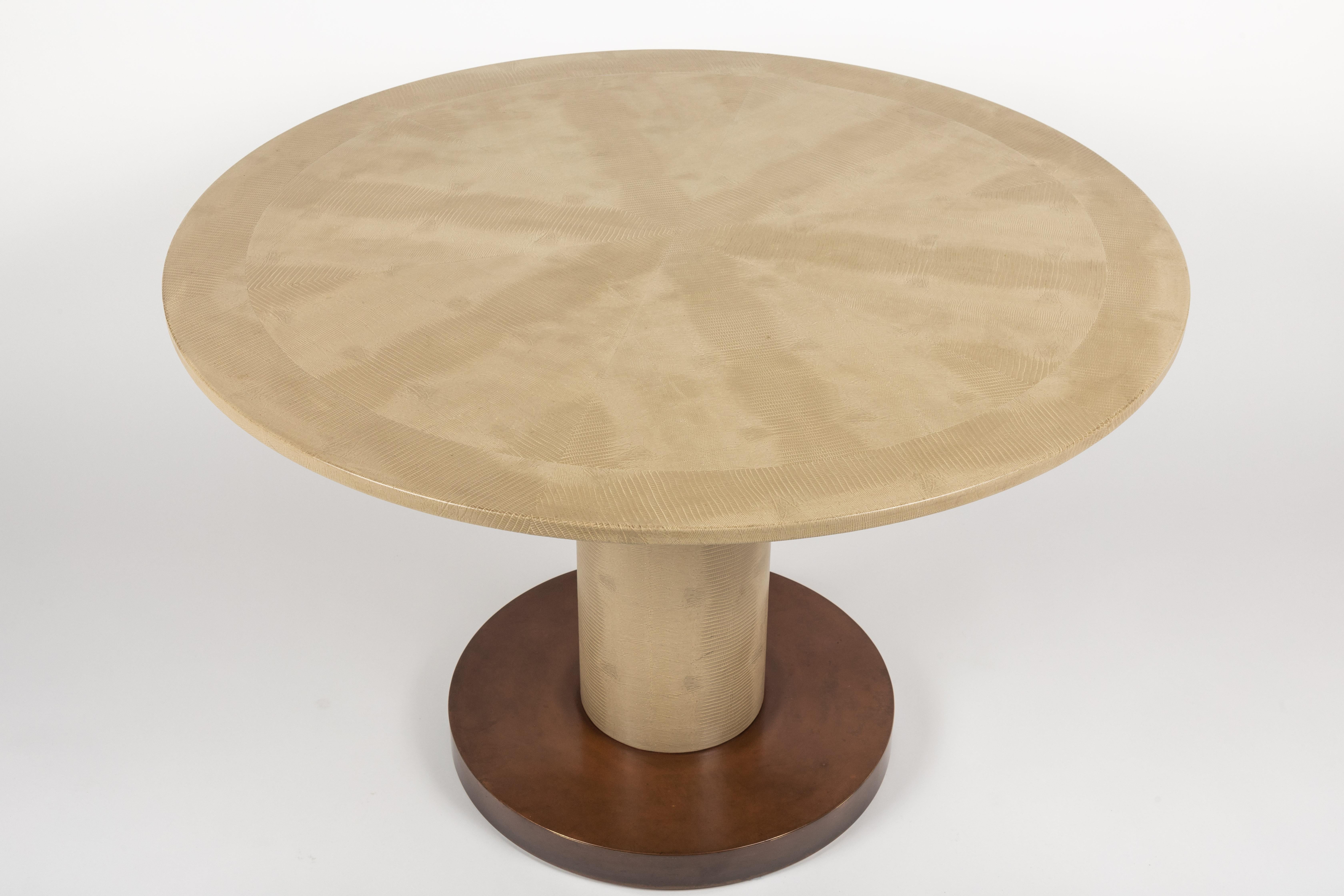 Mid-Century Modern Embossed Leather and Brass Games Table