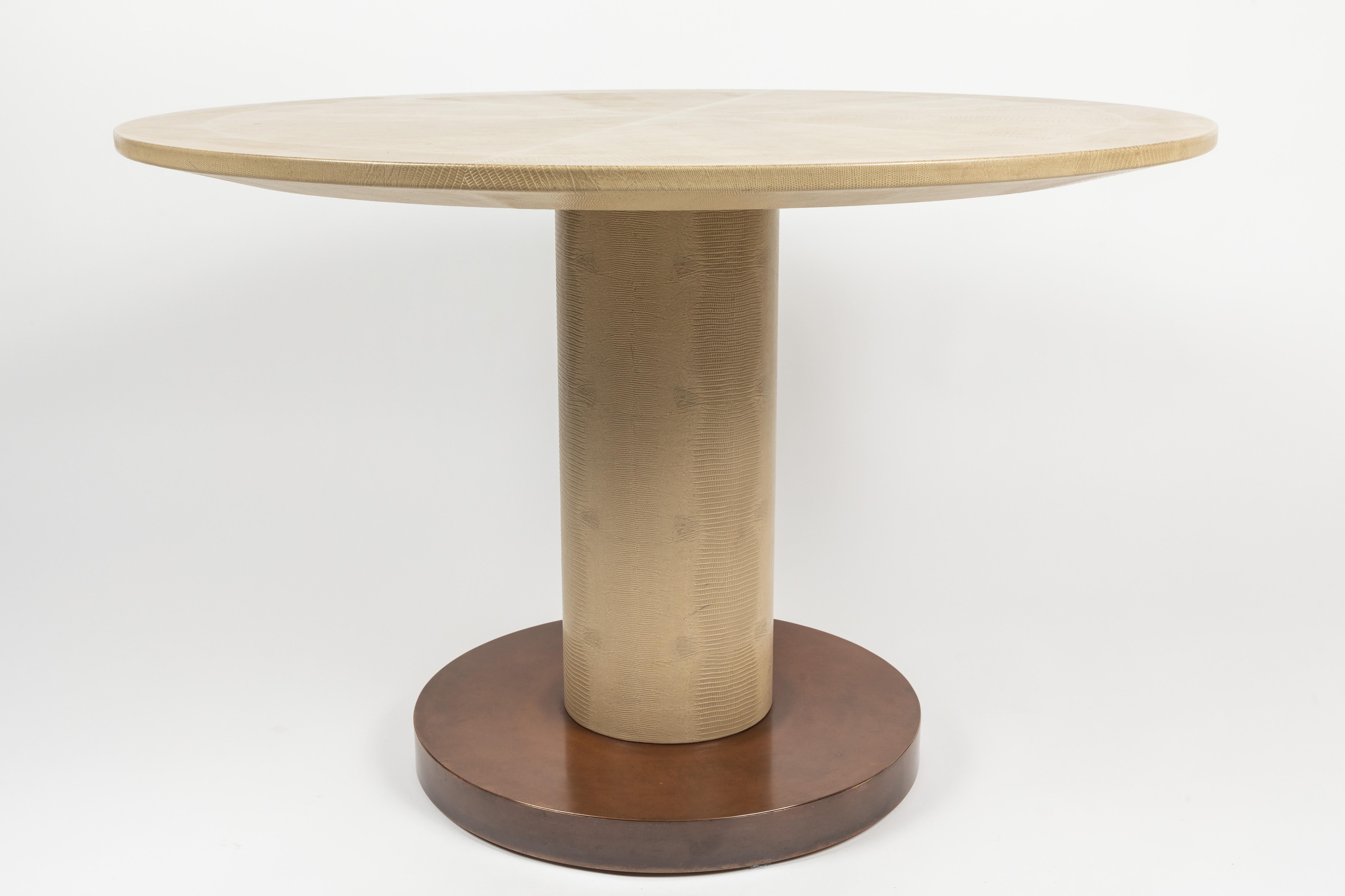 Mid-20th Century Embossed Leather and Brass Games Table
