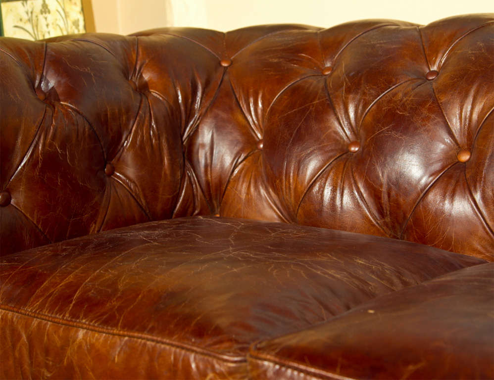 English Leather Chesterfield Sofa, Settee 1