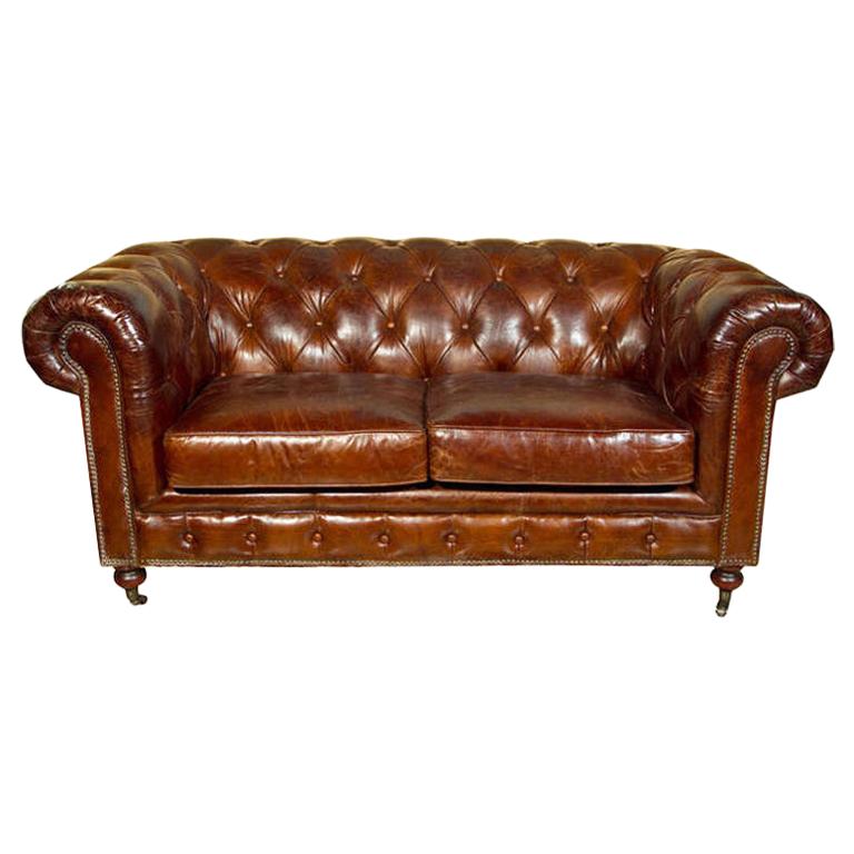 English Leather Chesterfield Sofa, Settee