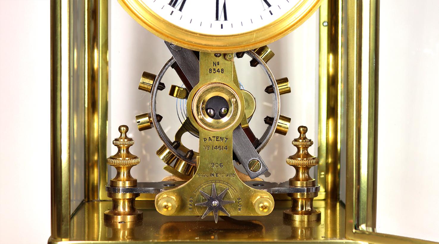 Brass A Eureka Four Glass Electric Mantel Clock For Sale