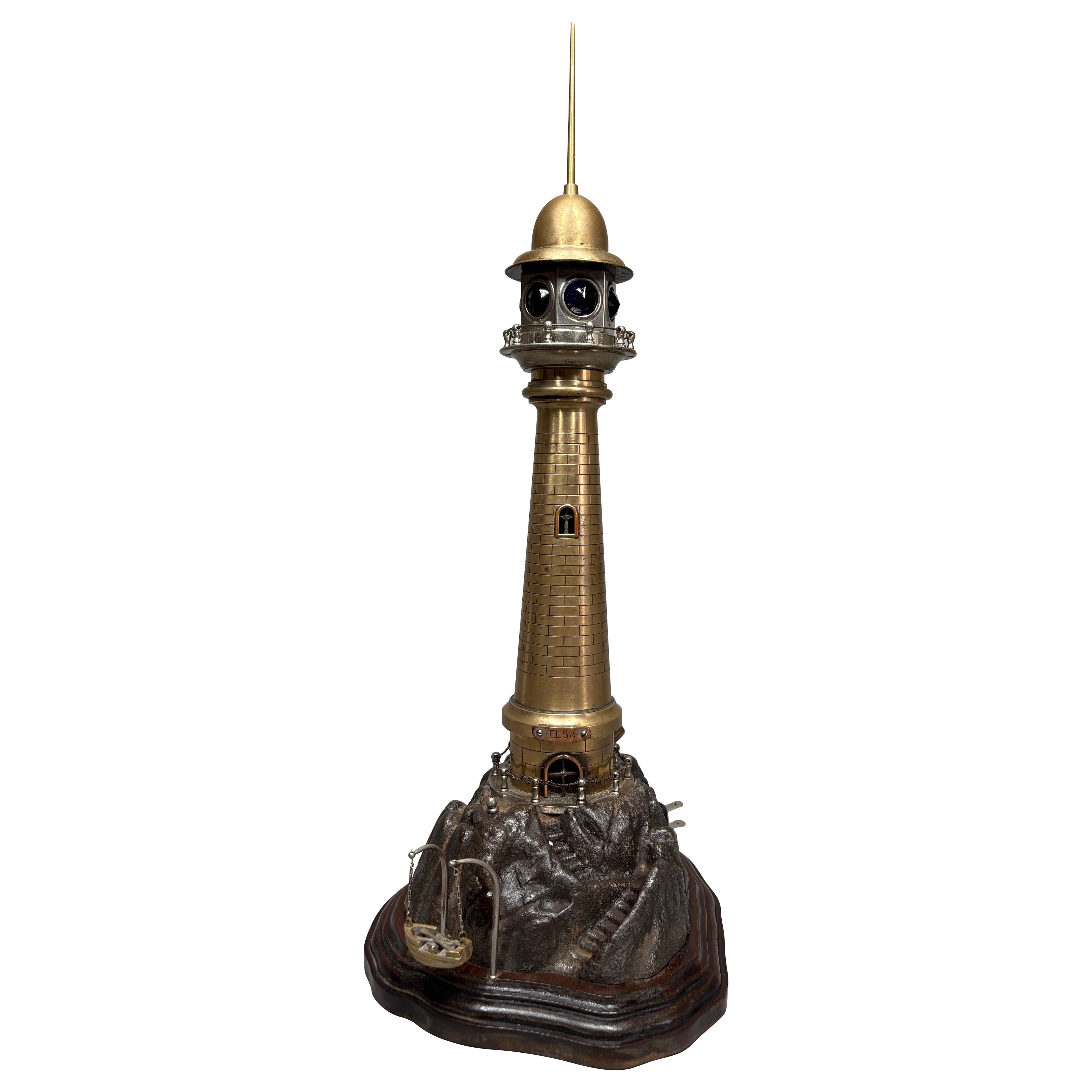 Lampe de table de phare en bronze d'origine européenne, vers 1910 en vente