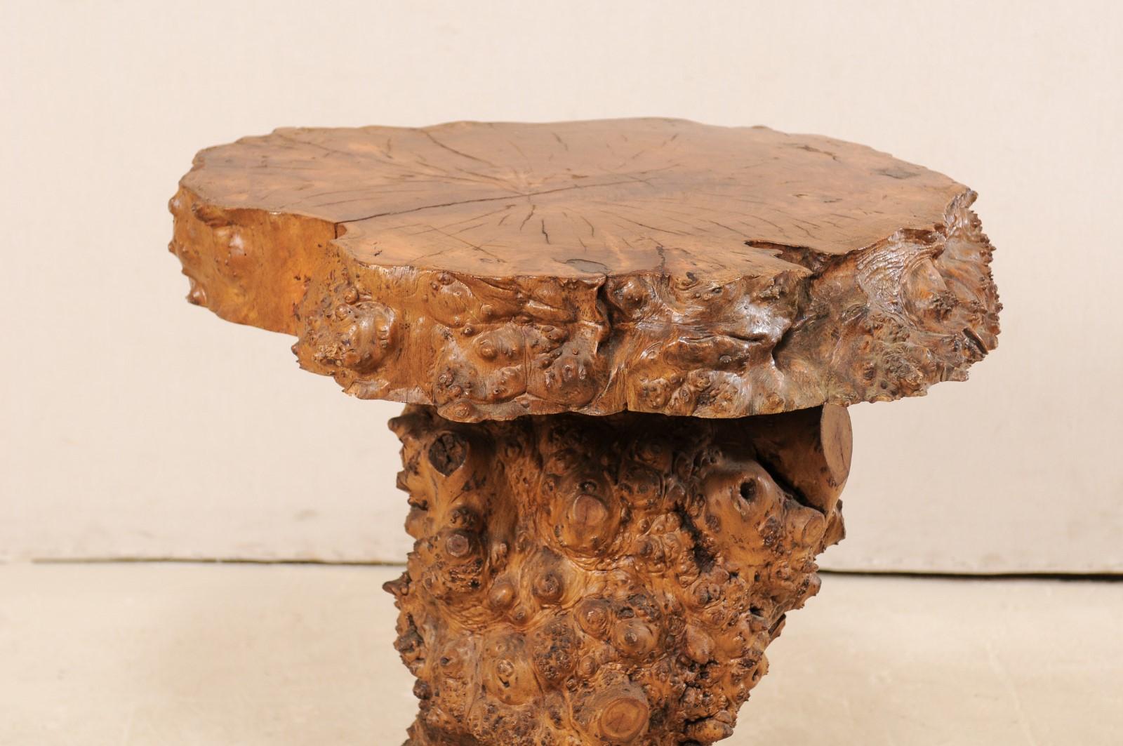 European Live-Edge Burl Side Table with Slab Top & Knobby Texture, Early 20th C. For Sale 1