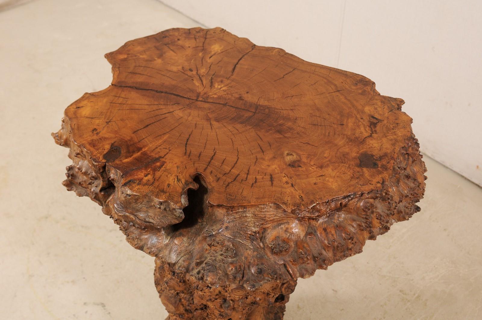 European Live-Edge Burl Side Table with Slab Top & Knobby Texture, Early 20th C. For Sale 2