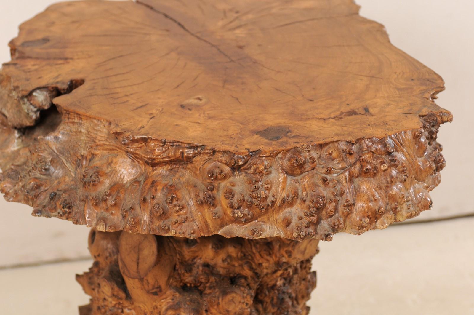 European Live-Edge Burl Side Table with Slab Top & Knobby Texture, Early 20th C. For Sale 3