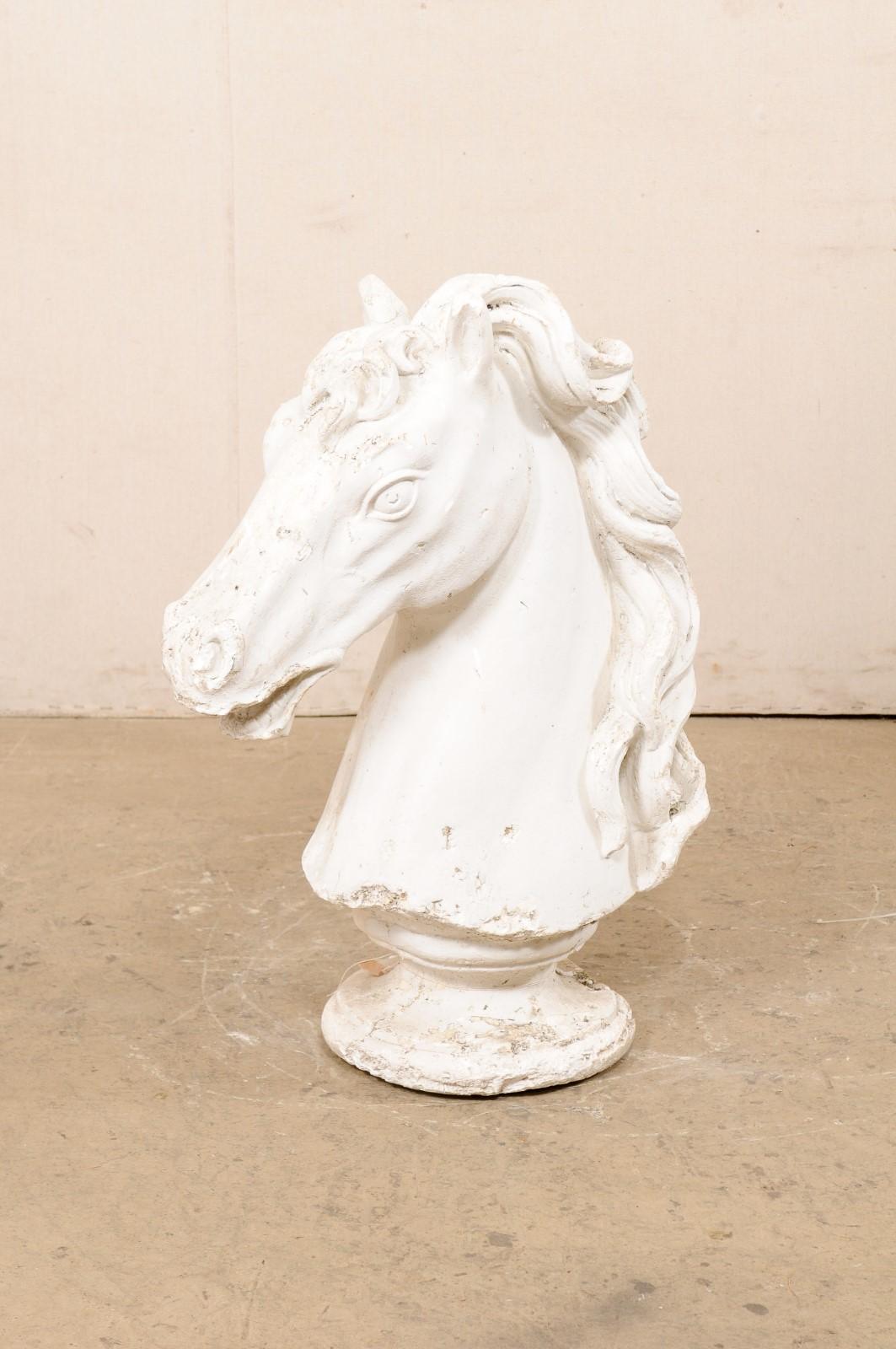 European Plaster Horse Head with Wavy Mane & Lovely Aged Patina For Sale 5