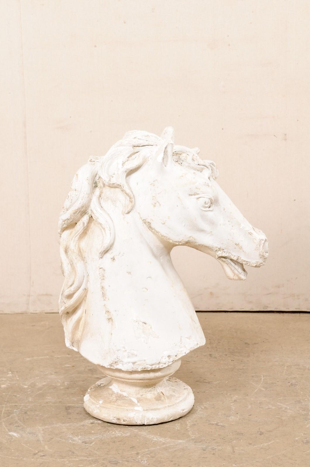 20th Century European Plaster Horse Head with Wavy Mane & Lovely Aged Patina For Sale