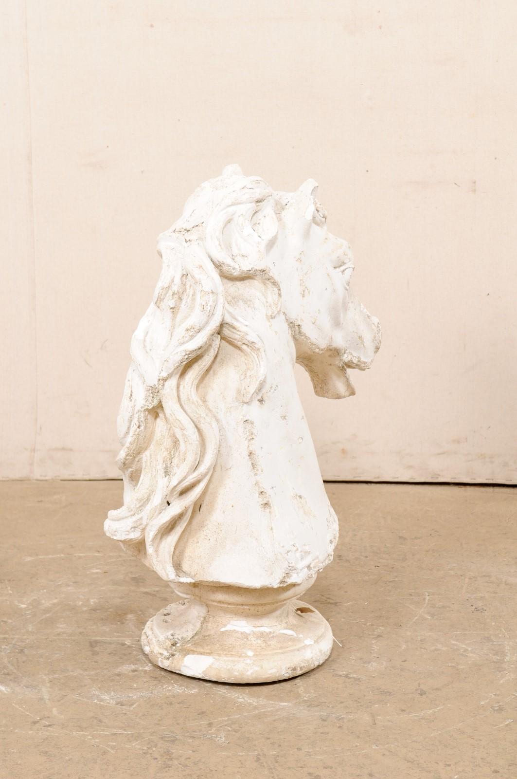 European Plaster Horse Head with Wavy Mane & Lovely Aged Patina For Sale 1