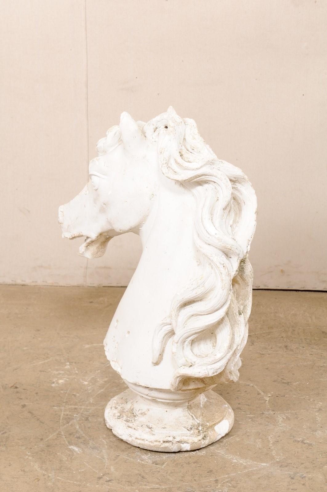 European Plaster Horse Head with Wavy Mane & Lovely Aged Patina For Sale 3