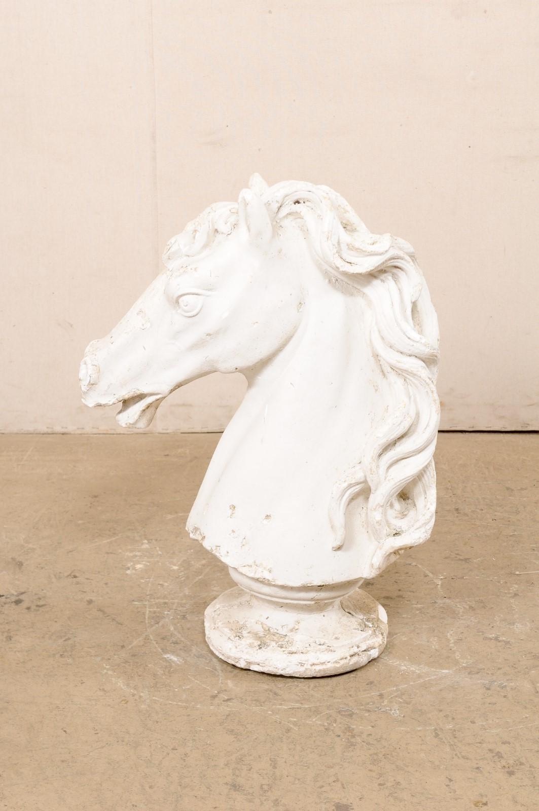 European Plaster Horse Head with Wavy Mane & Lovely Aged Patina For Sale 4