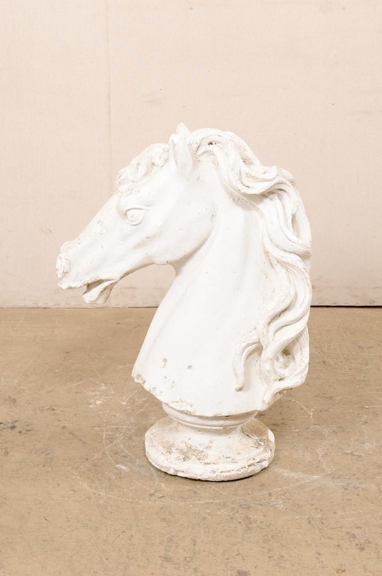European Plaster Horse Head with Wavy Mane and Lovely Aged Patina For