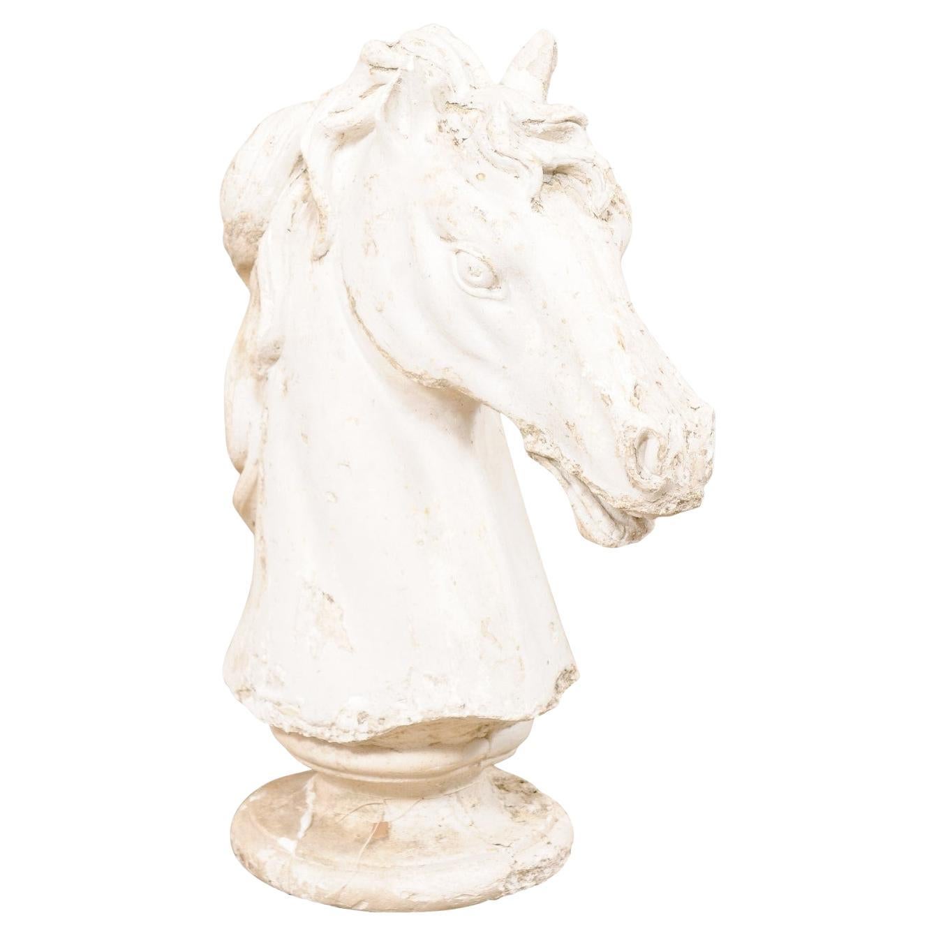 European Plaster Horse Head with Wavy Mane & Lovely Aged Patina For Sale