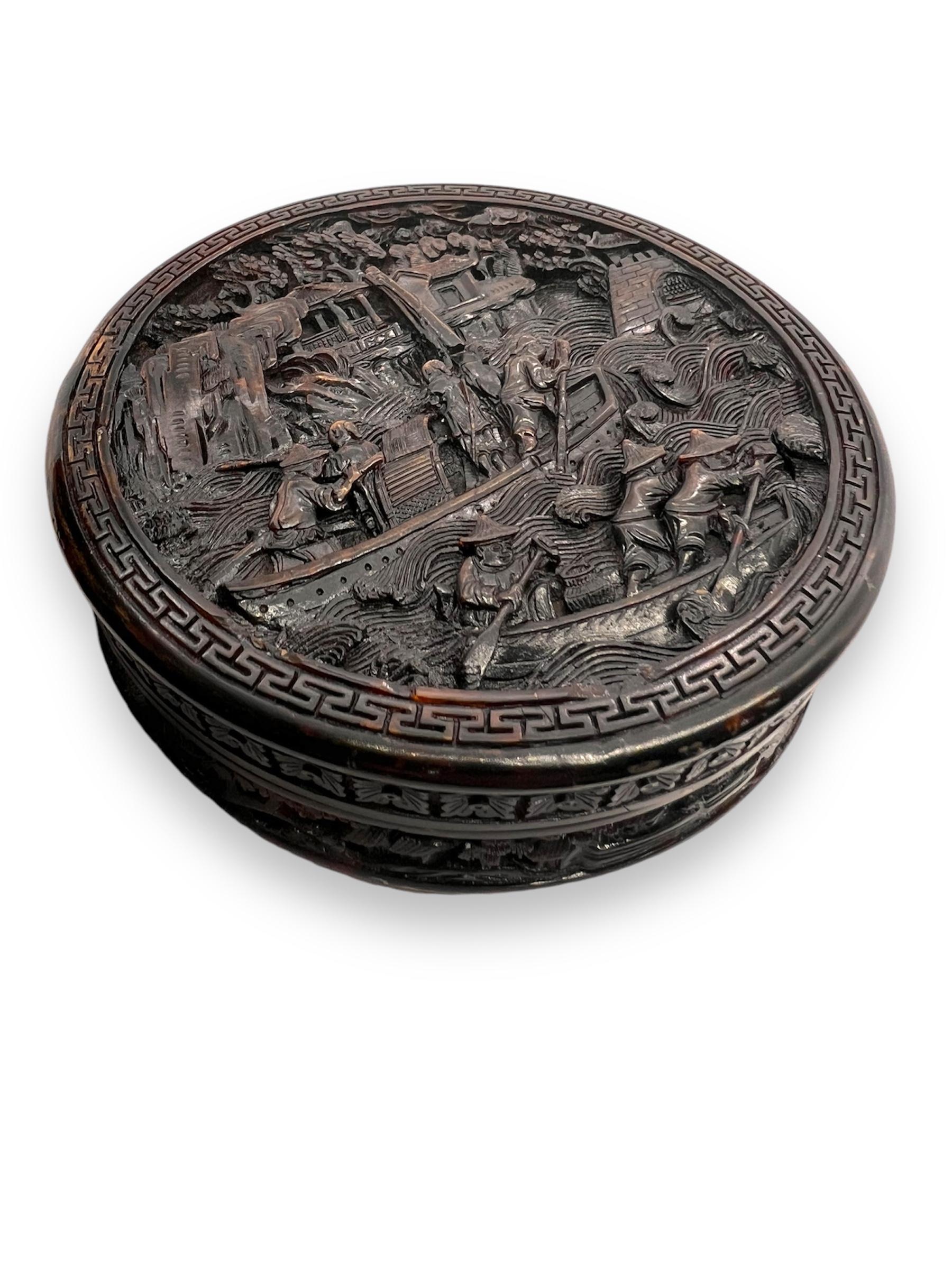 Exceptionnelle tabatière Canton sculptée en fausse écaille de tortue. Dynastie Qing en vente 1