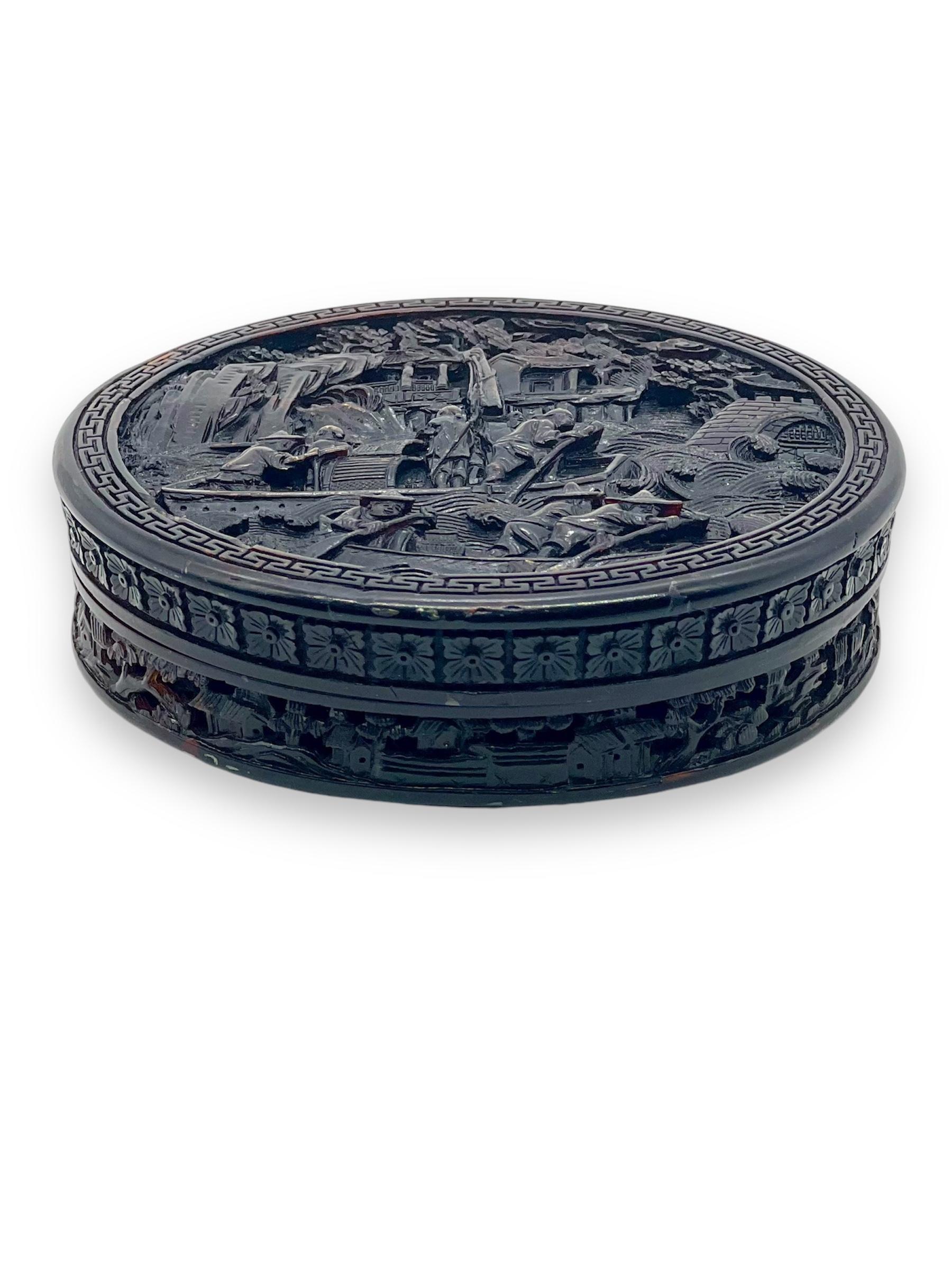 Exceptionnelle tabatière Canton sculptée en fausse écaille de tortue. Dynastie Qing en vente 2