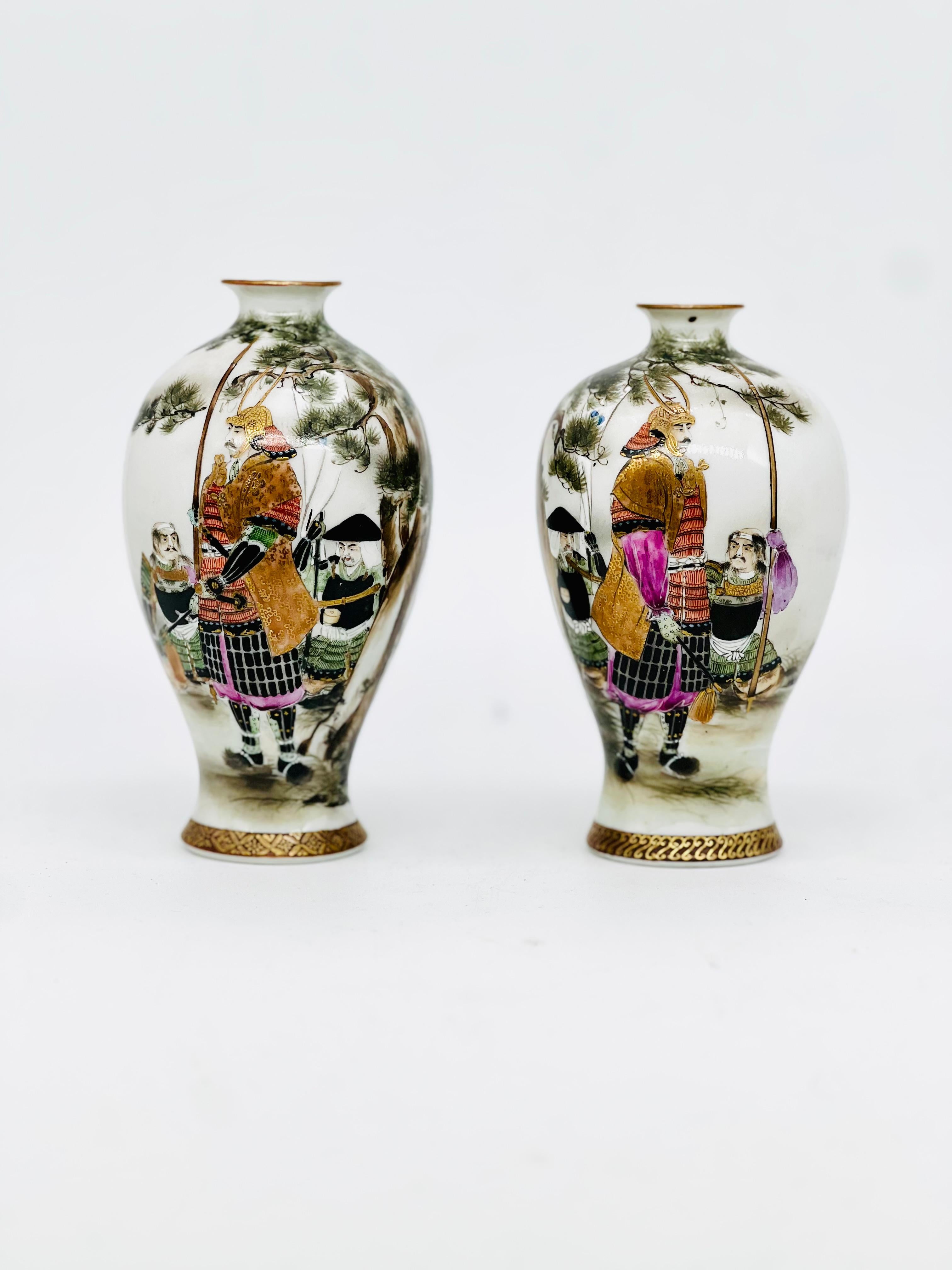 A Rare and exceptional Pair of Japanese Arita vases; each one decorated with a Daimyo wearing Do Maru beside two Ashigaru.


Early Meiji period/Late Edo




15 cm high;



In excellent condition.