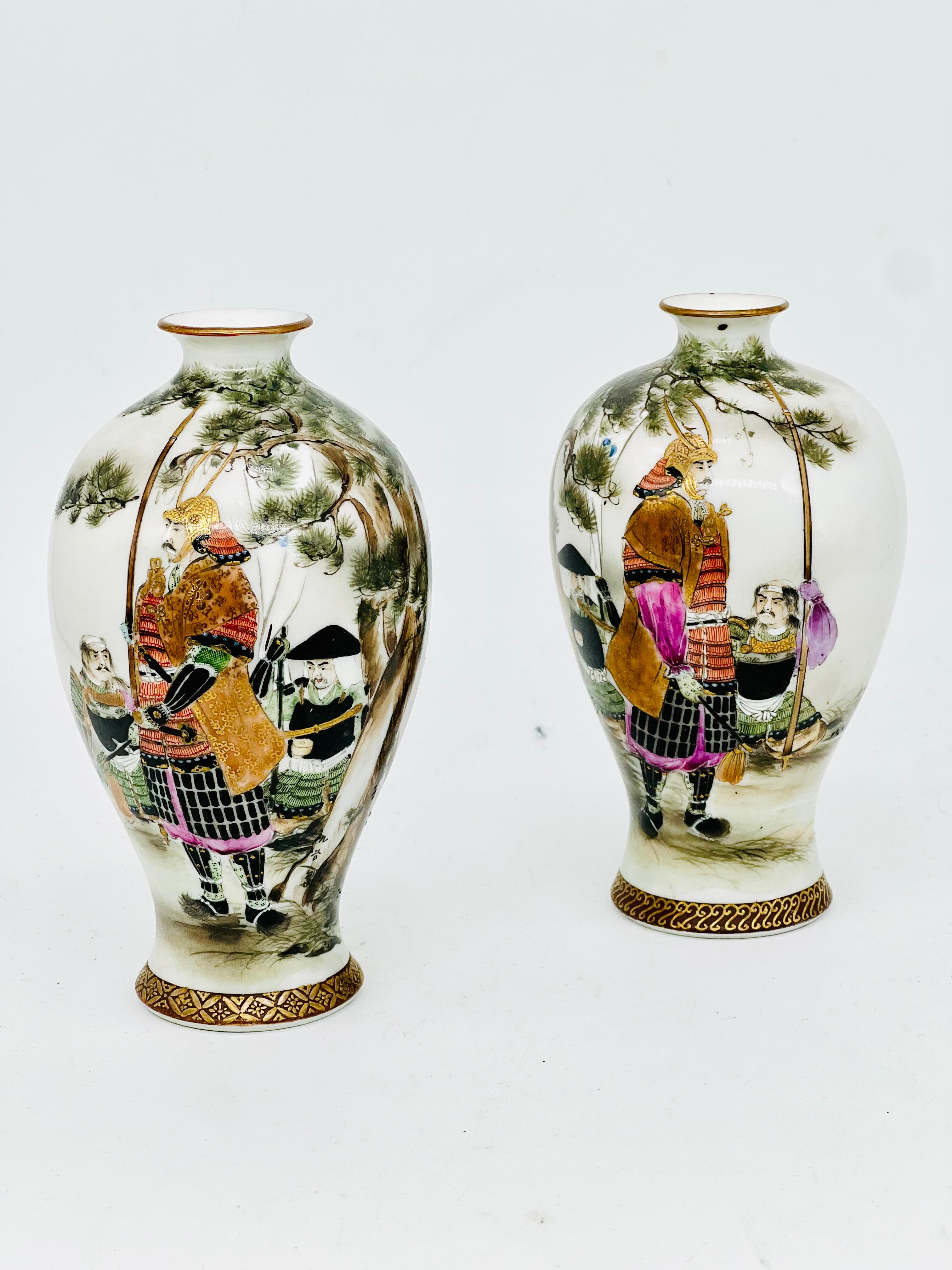 Hand-Painted A exceptional pair of Japanese Arita Porcelain Vases. Meiji Era.Kutani, Satsuma  For Sale