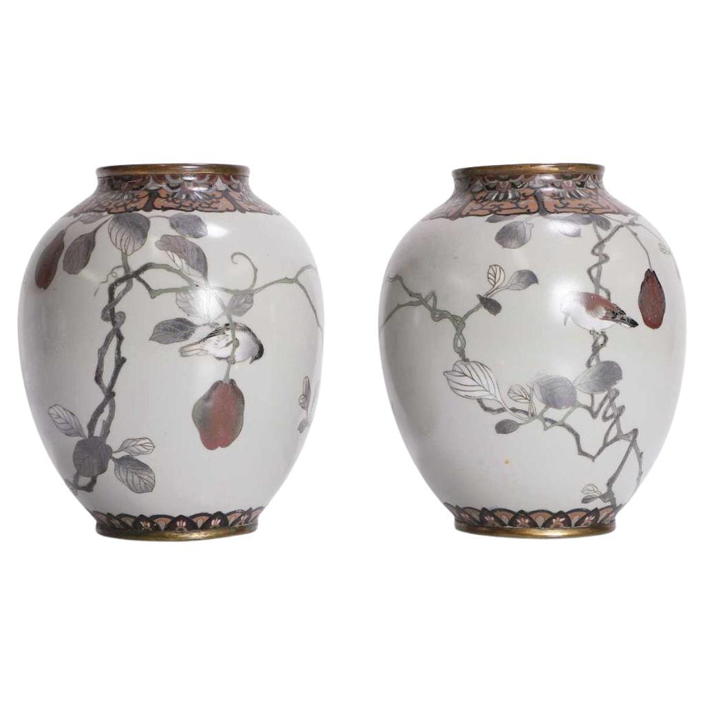 A Exceptional Pair of Japanese Cloisonné Vases in the Manner of Namikawa Sōsuke For Sale