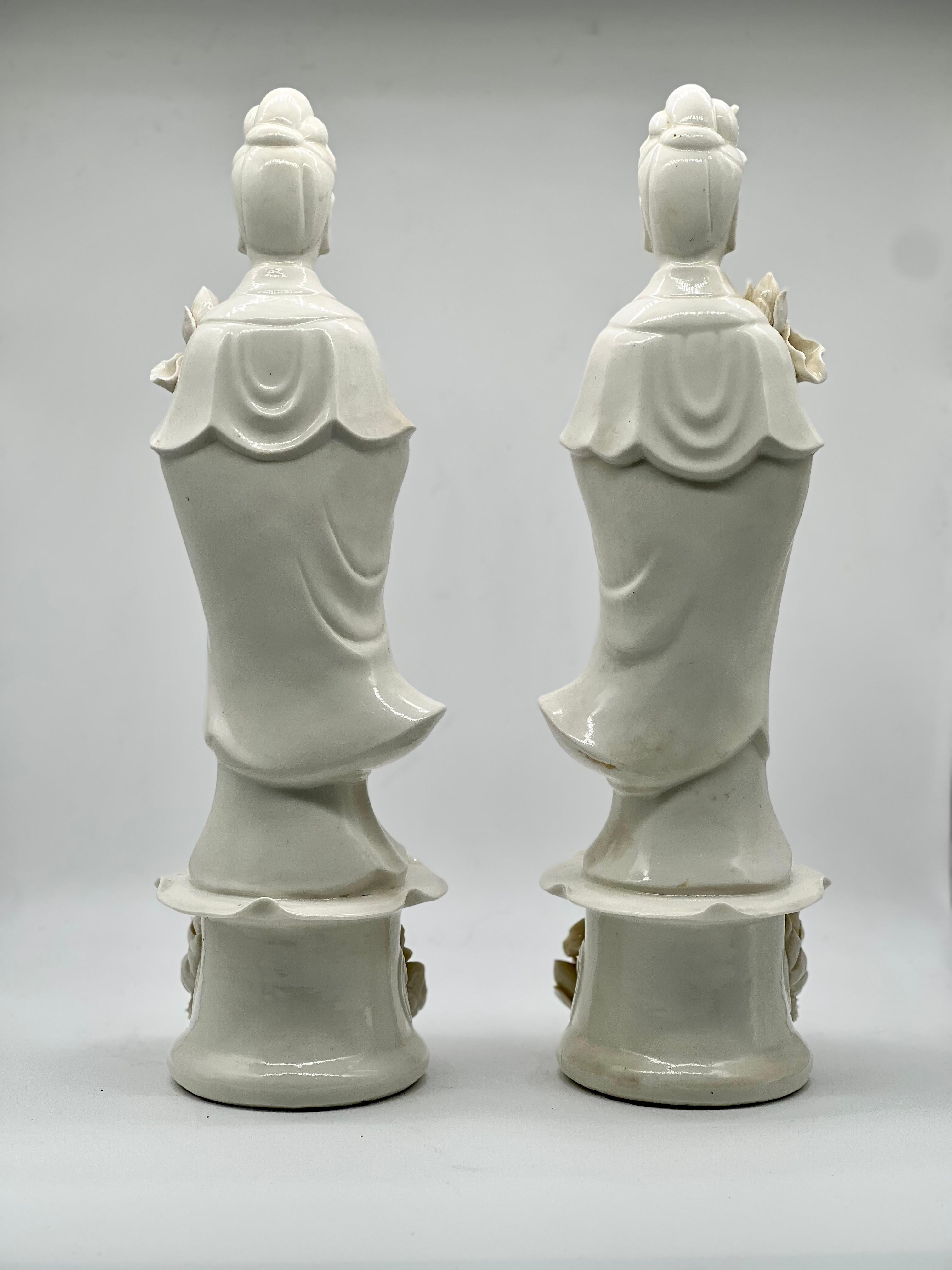 Exquisite and Large Pair of Blanc De Chine Statues of Guanyin, Republic Period For Sale 7